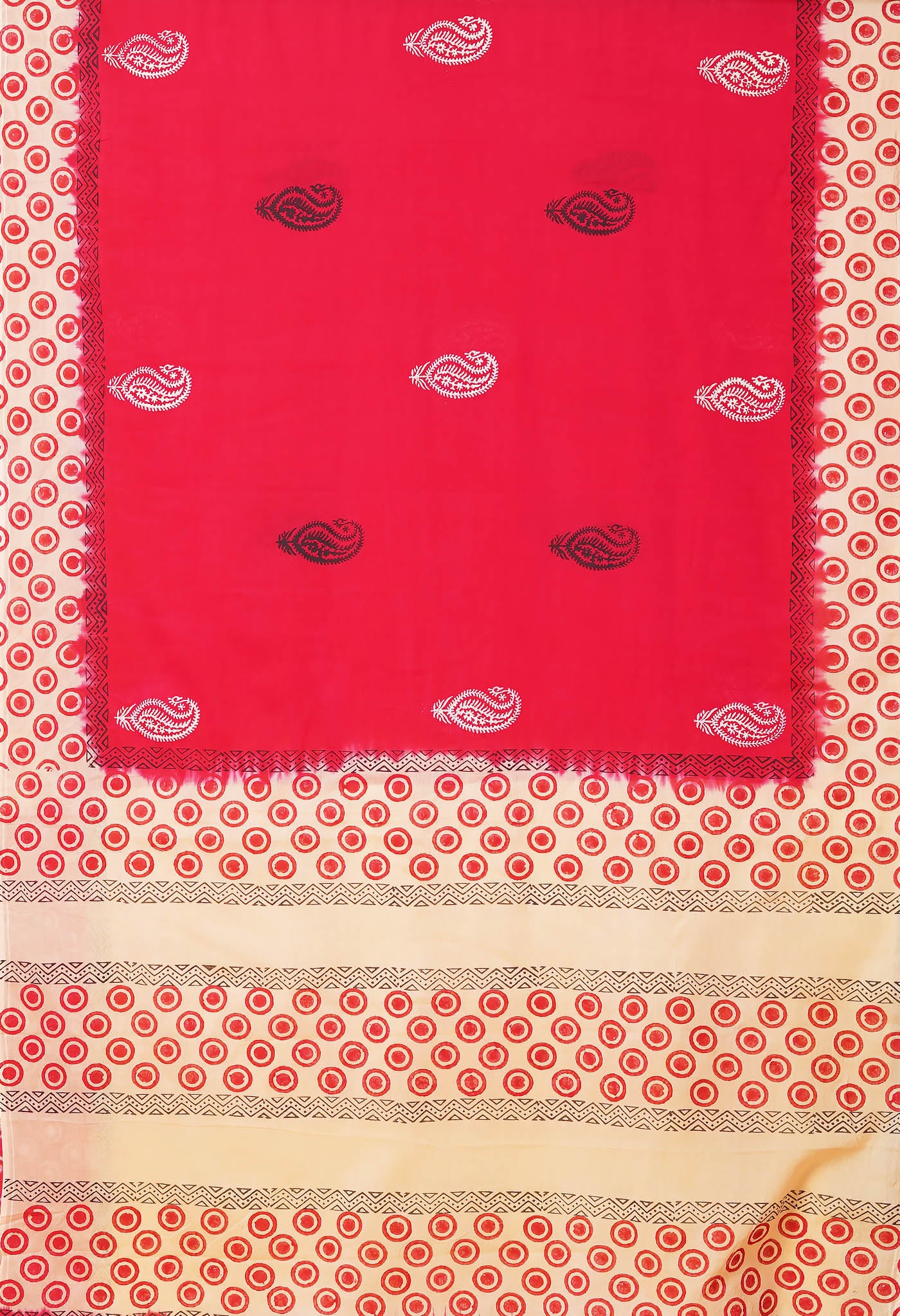 Red Pure Hand Block Printed Soft Cotton Saree