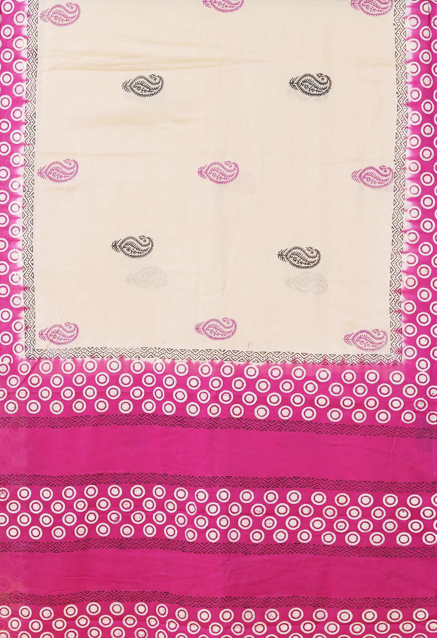 Cream Pure Hand Block Printed Soft Cotton Saree-UNM79269