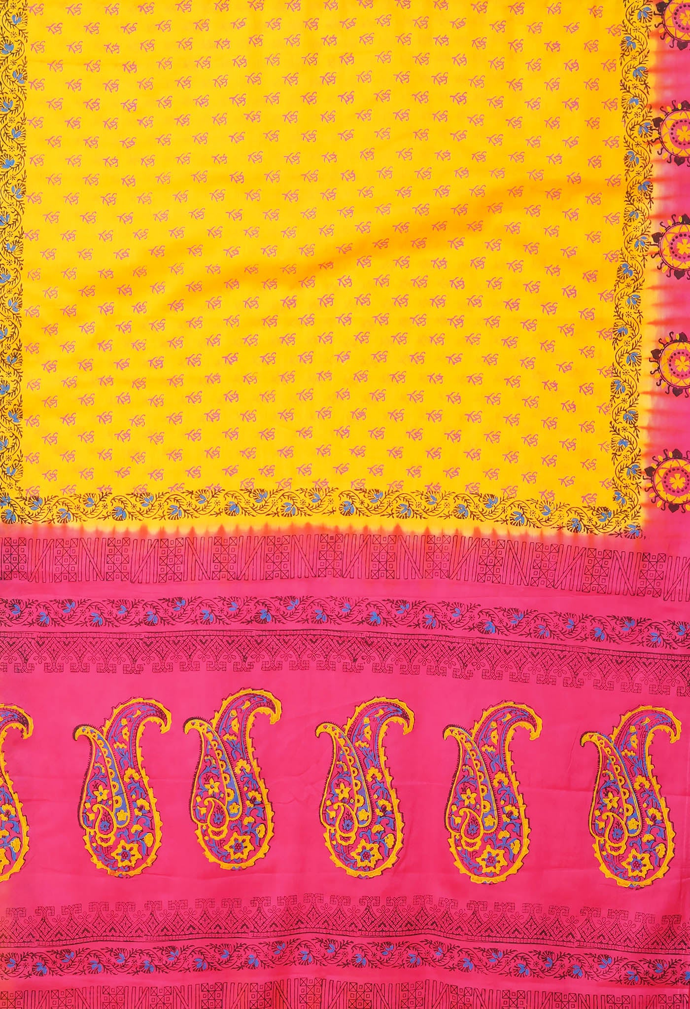 Yellow Pure Hand Block Printed Soft Cotton Saree