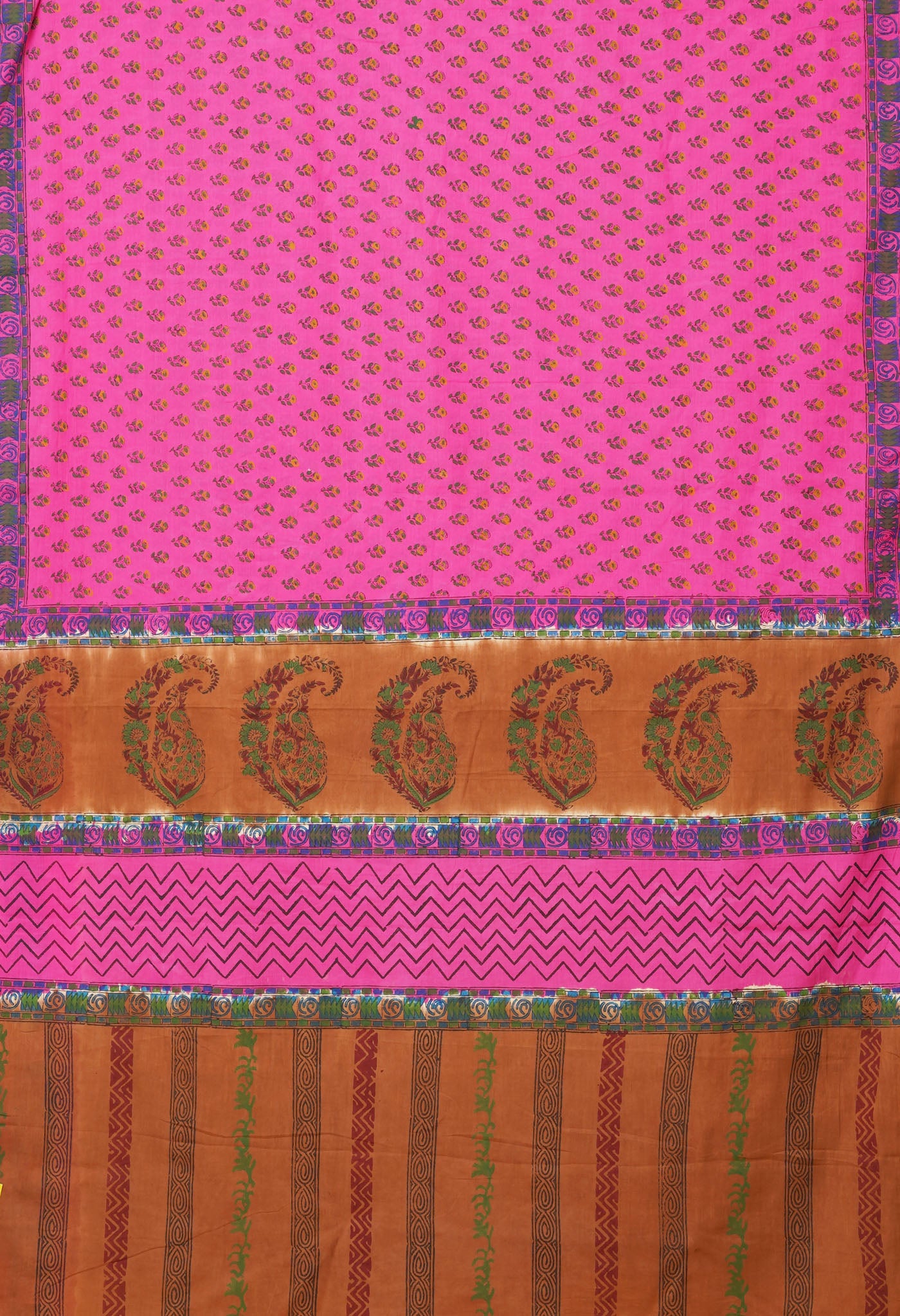 Pink Pure Hand Block Printed Soft Cotton Saree-UNM79273