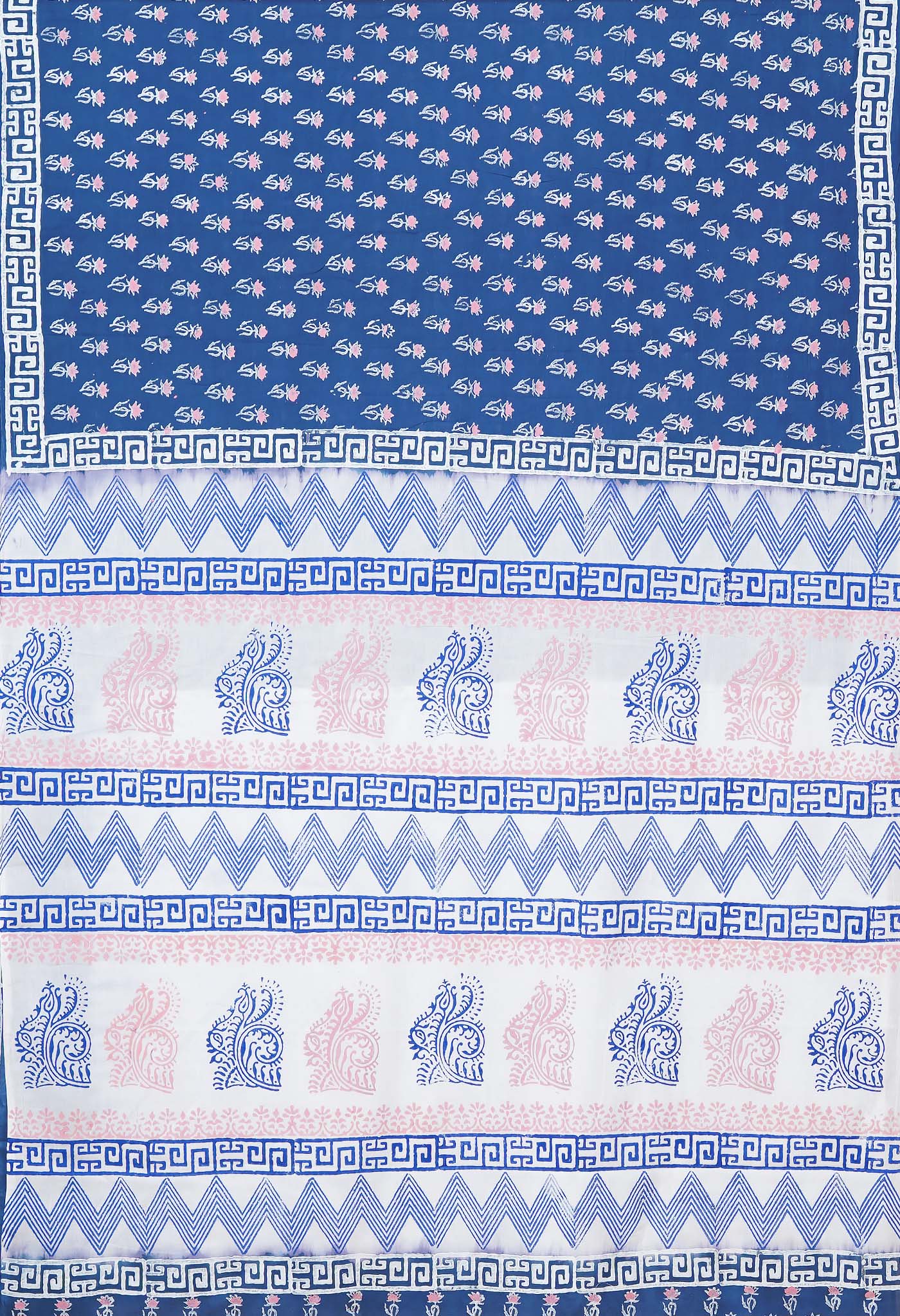 Blue Pure Hand Block Printed Soft Cotton Saree