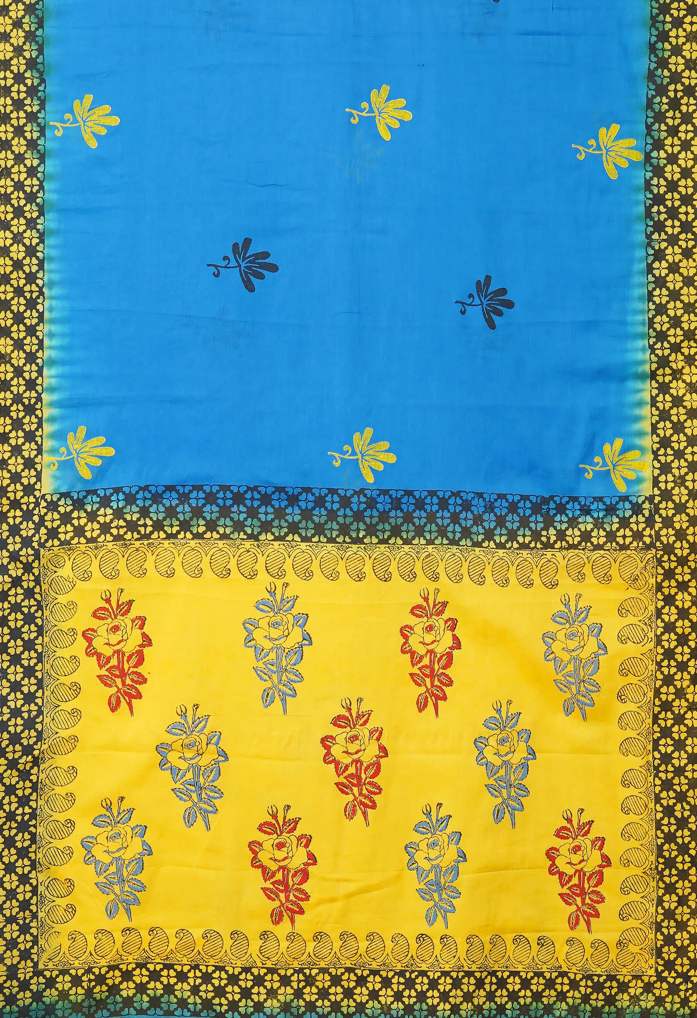 Blue Pure Hand Block Printed Soft Cotton Saree-UNM79279