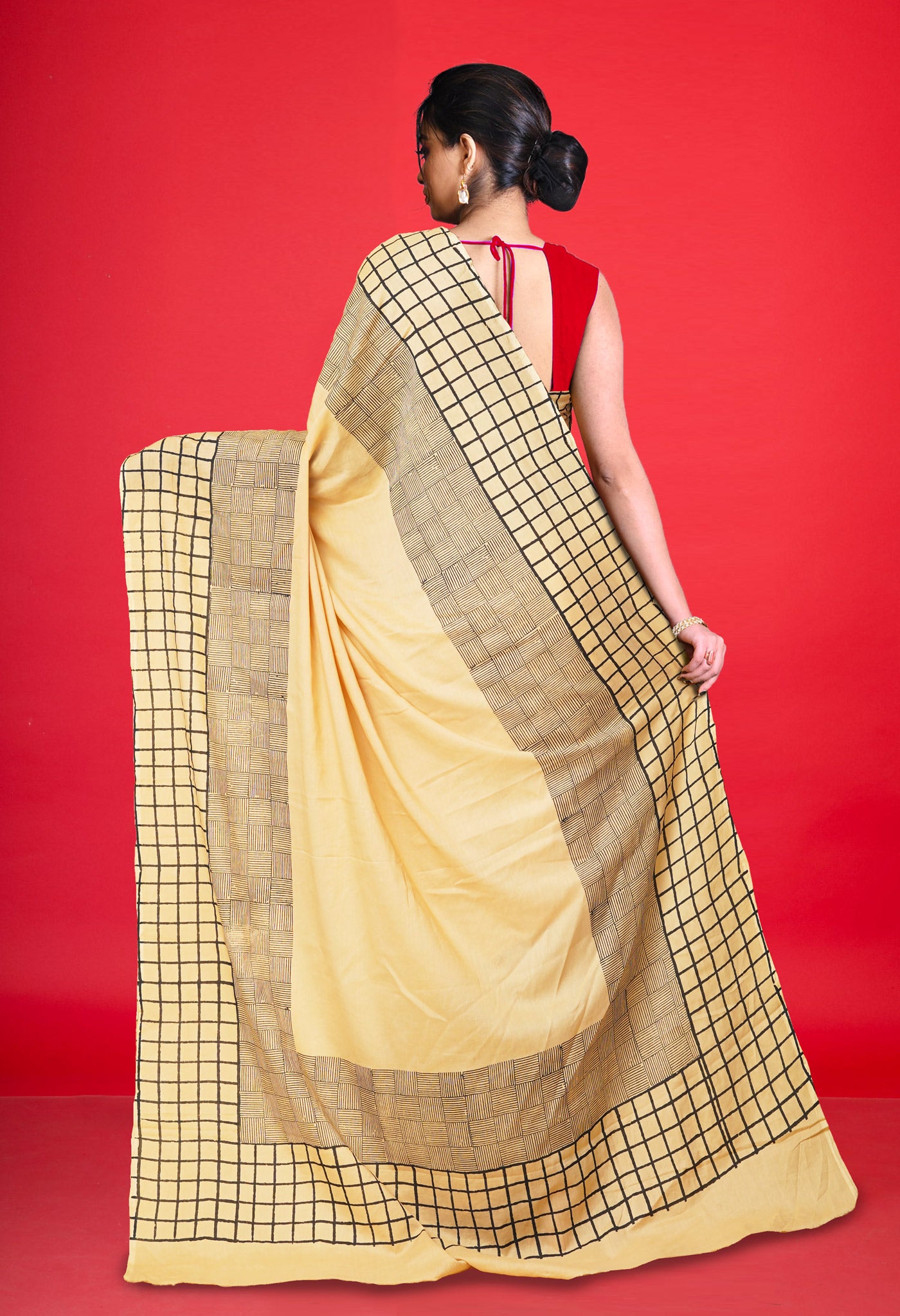 Brown Pure Hand Block Printed Soft Cotton Saree-UNM79281