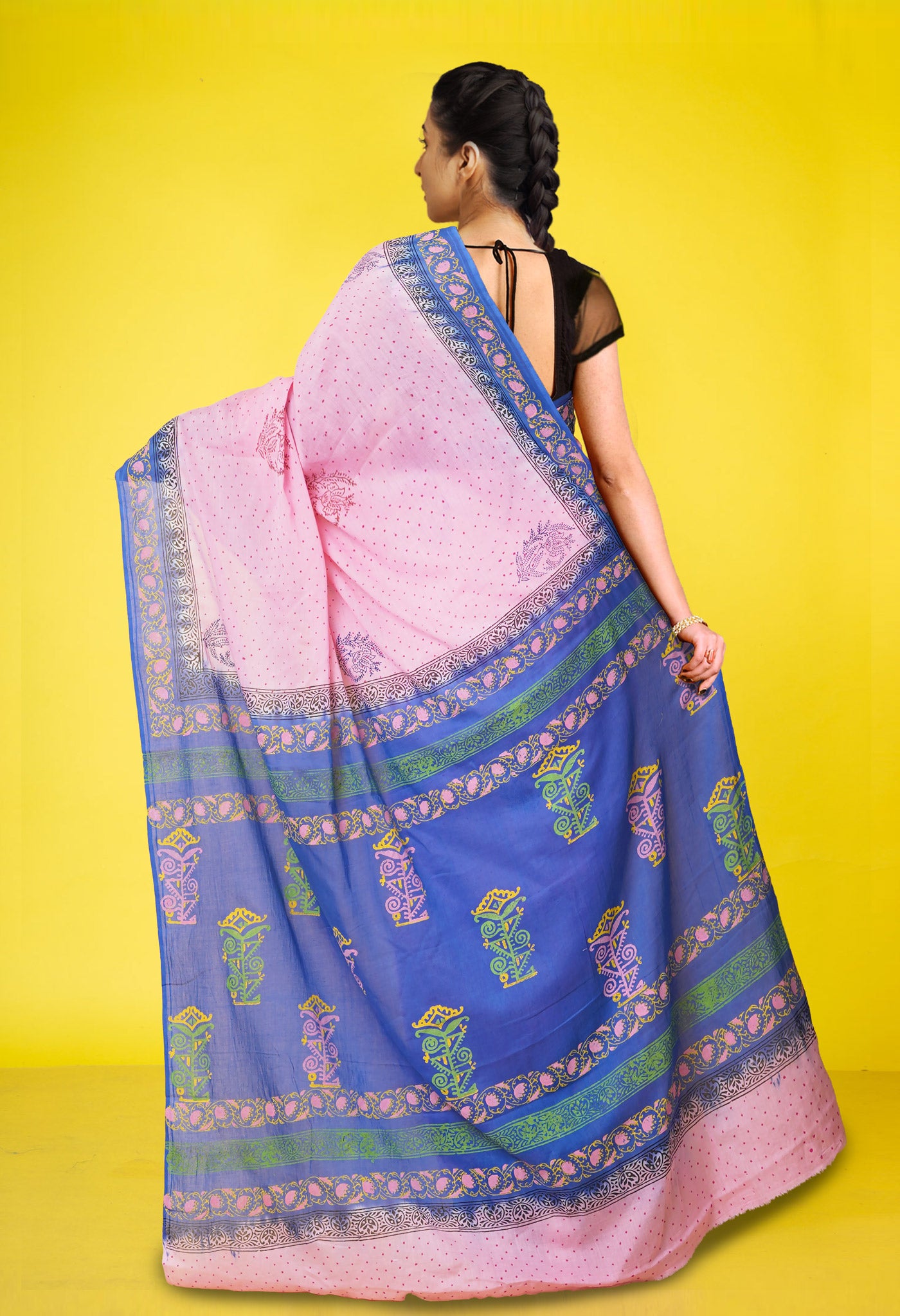 Pink Pure Hand Block Printed Soft Cotton Saree-UNM79284