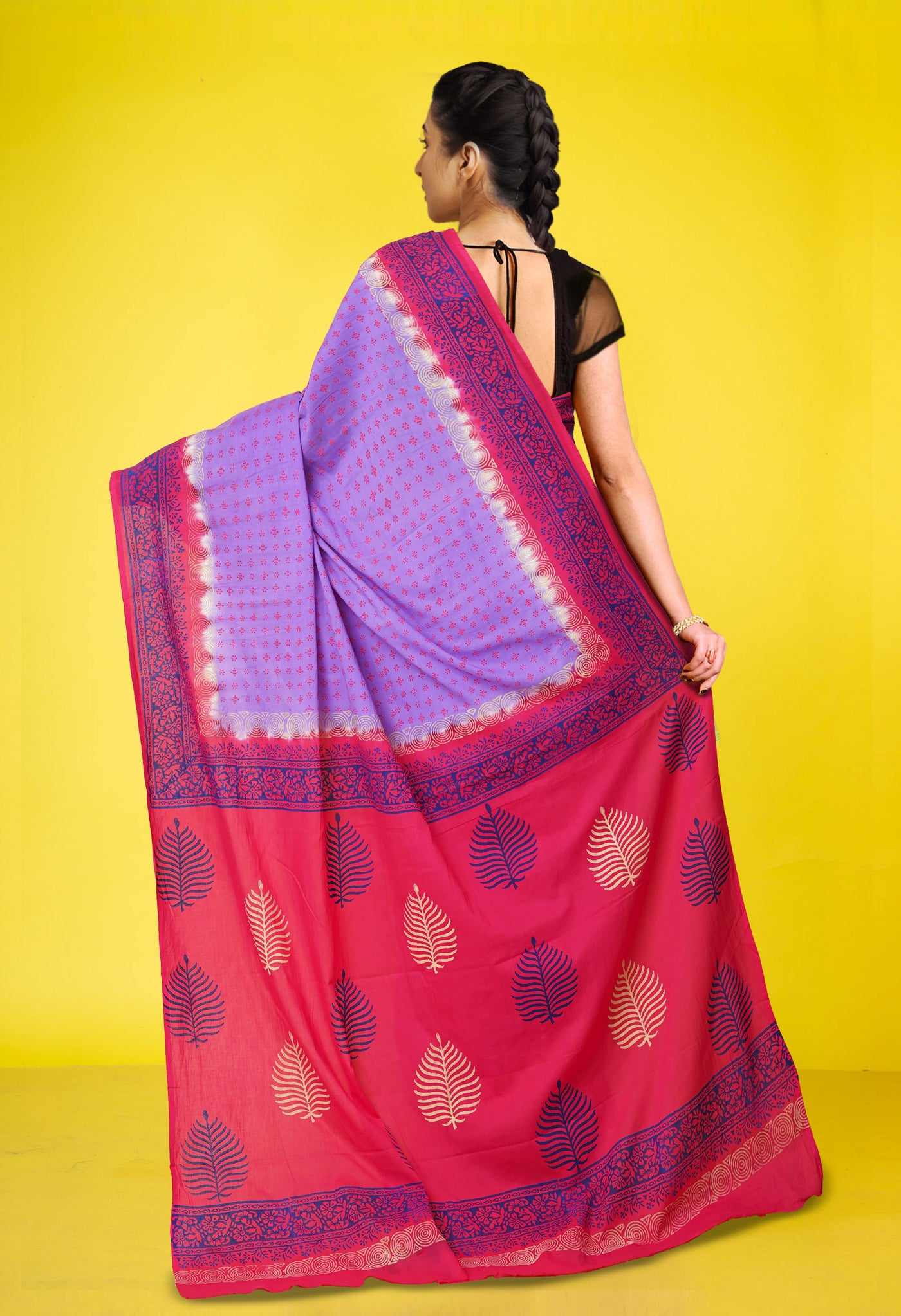 Lavender Pure Hand Block Printed Soft Cotton Saree-UNM79288