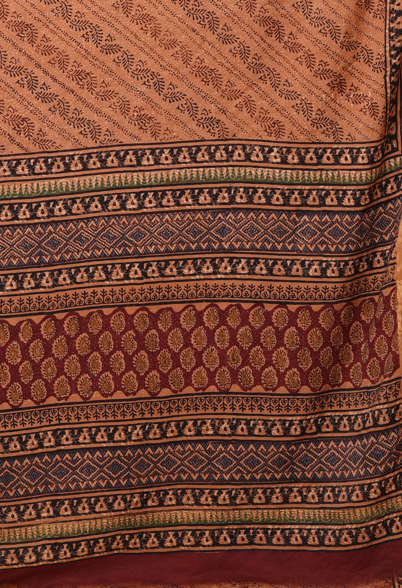 Brown Pure Bagru Printed Pashmina Sico Saree-UNM79305