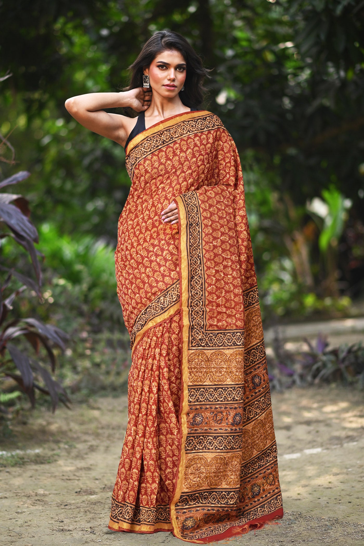 Red Pure Bagru Printed Pashmina Sico Saree-UNM79307