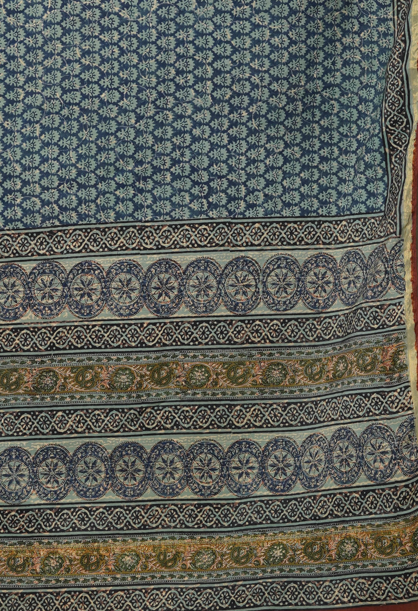 Blue Pure Bagru Printed Pashmina Sico Saree-UNM79310