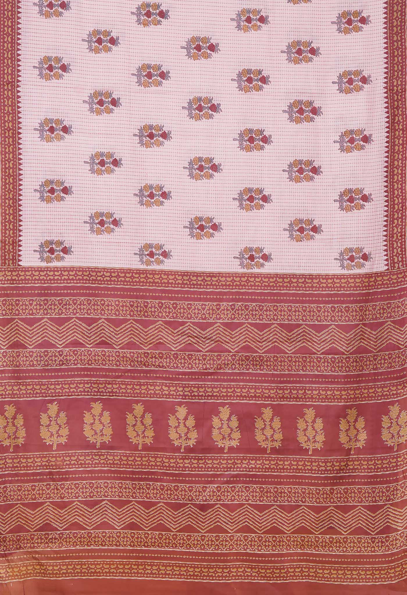 Pink Pure Hand Block Printed Soft Cotton Saree