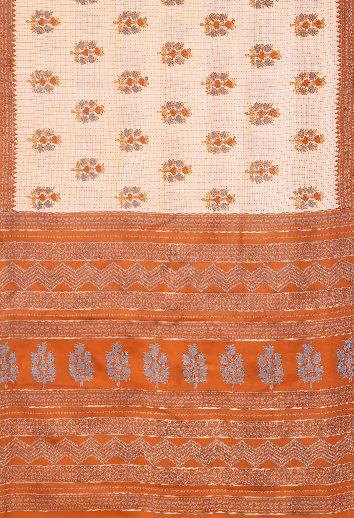 Orange Pure Hand Block Printed Soft Cotton Saree-UNM79345