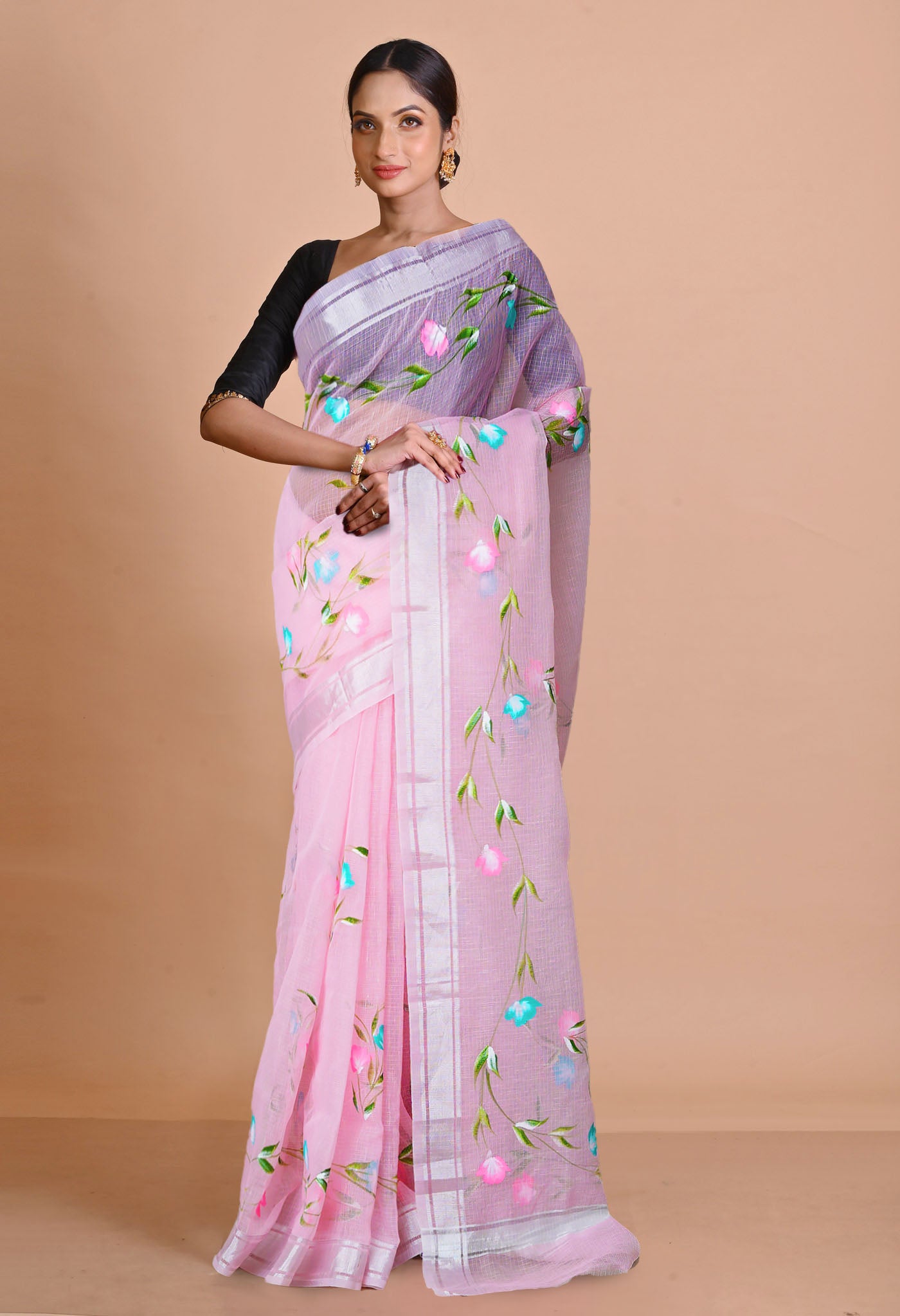 Pink Pure Hand Painted Kota Saree