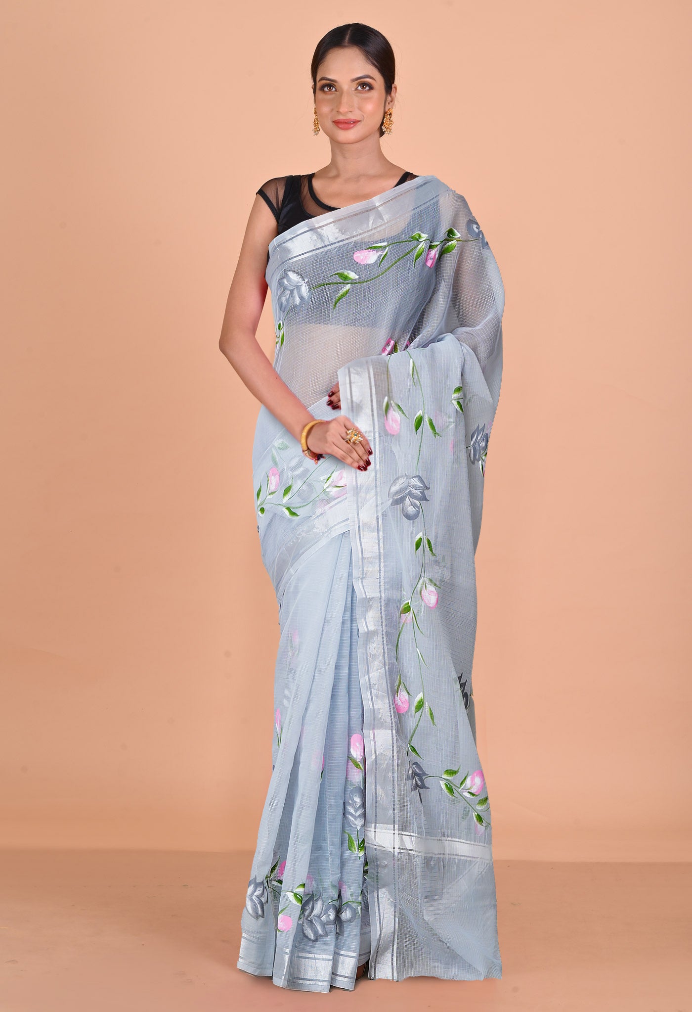 Grey Pure Hand Painted Kota Saree-UNM79380