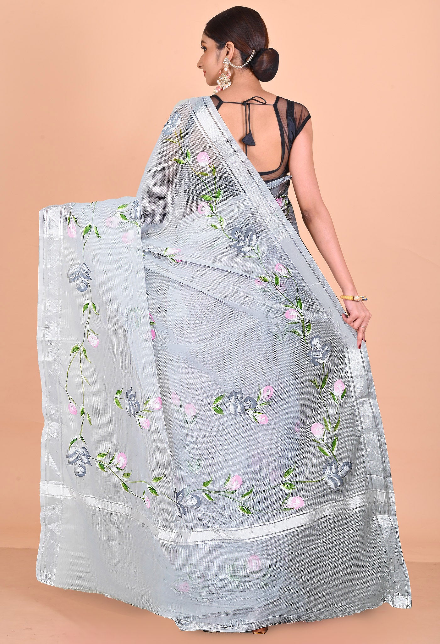 Grey Pure Hand Painted Kota Saree-UNM79380