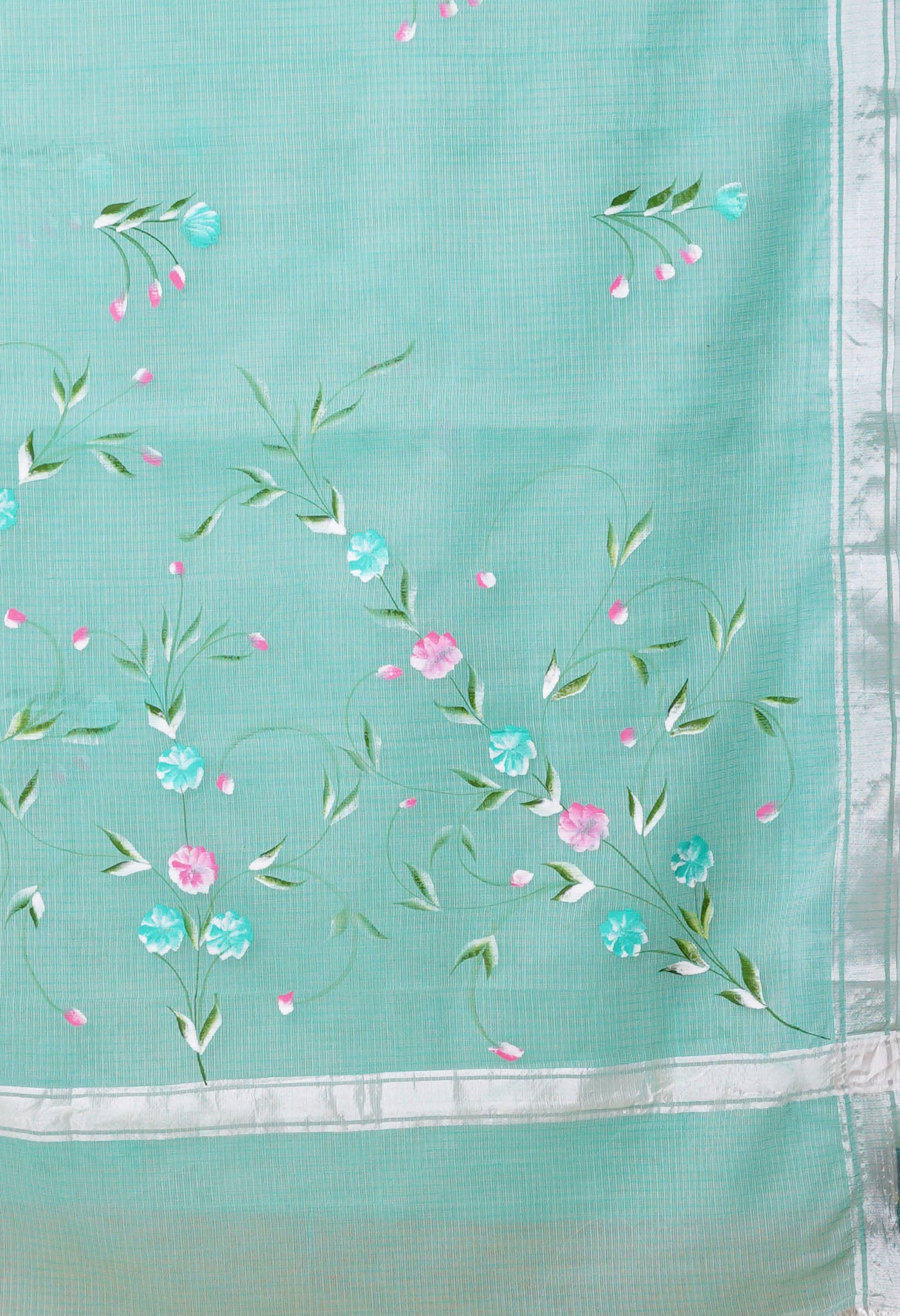 Turquoise Green Pure Hand Painted Kota Saree-UNM79381