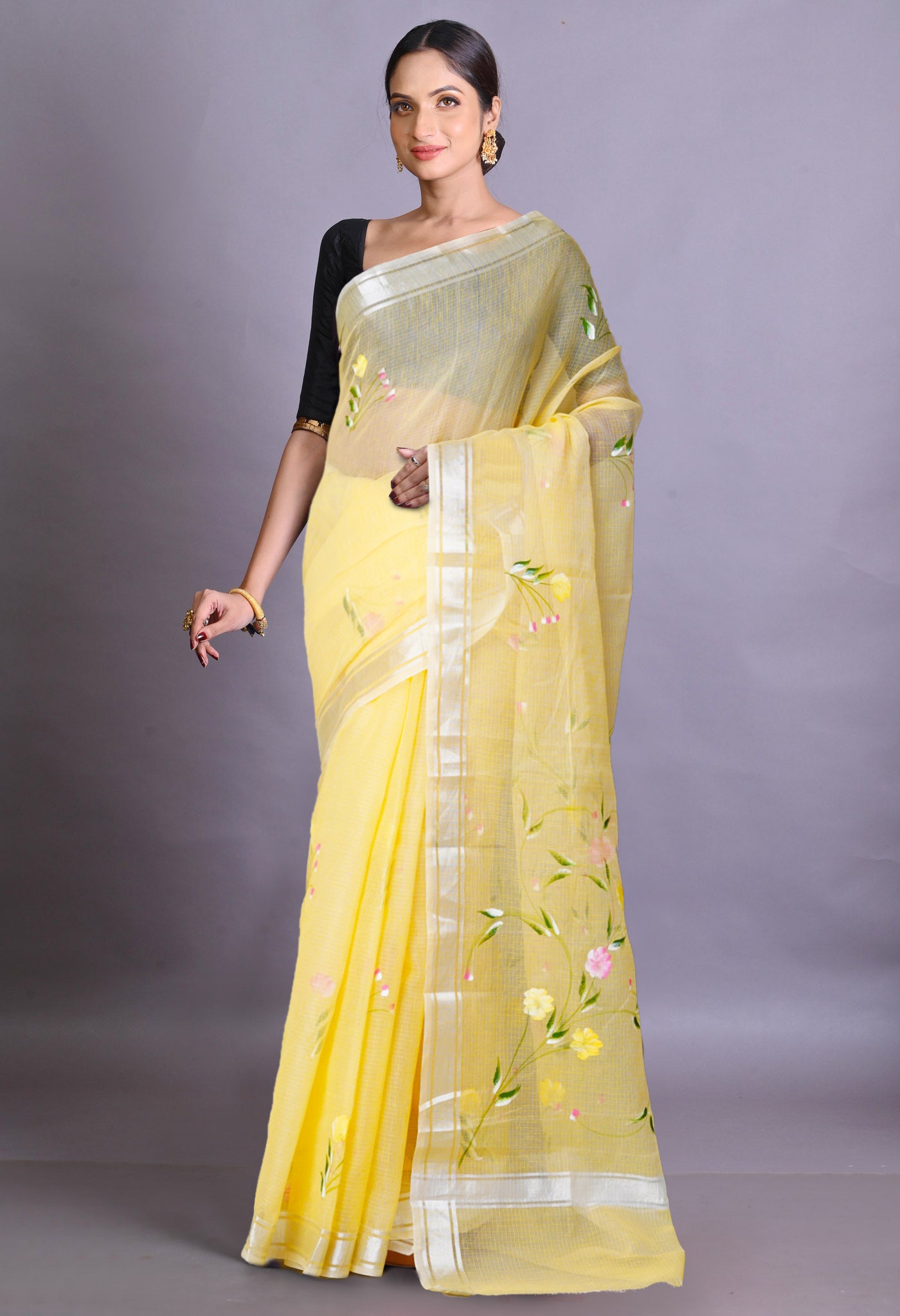 Yellow Pure Hand Painted Kota Saree-UNM79382