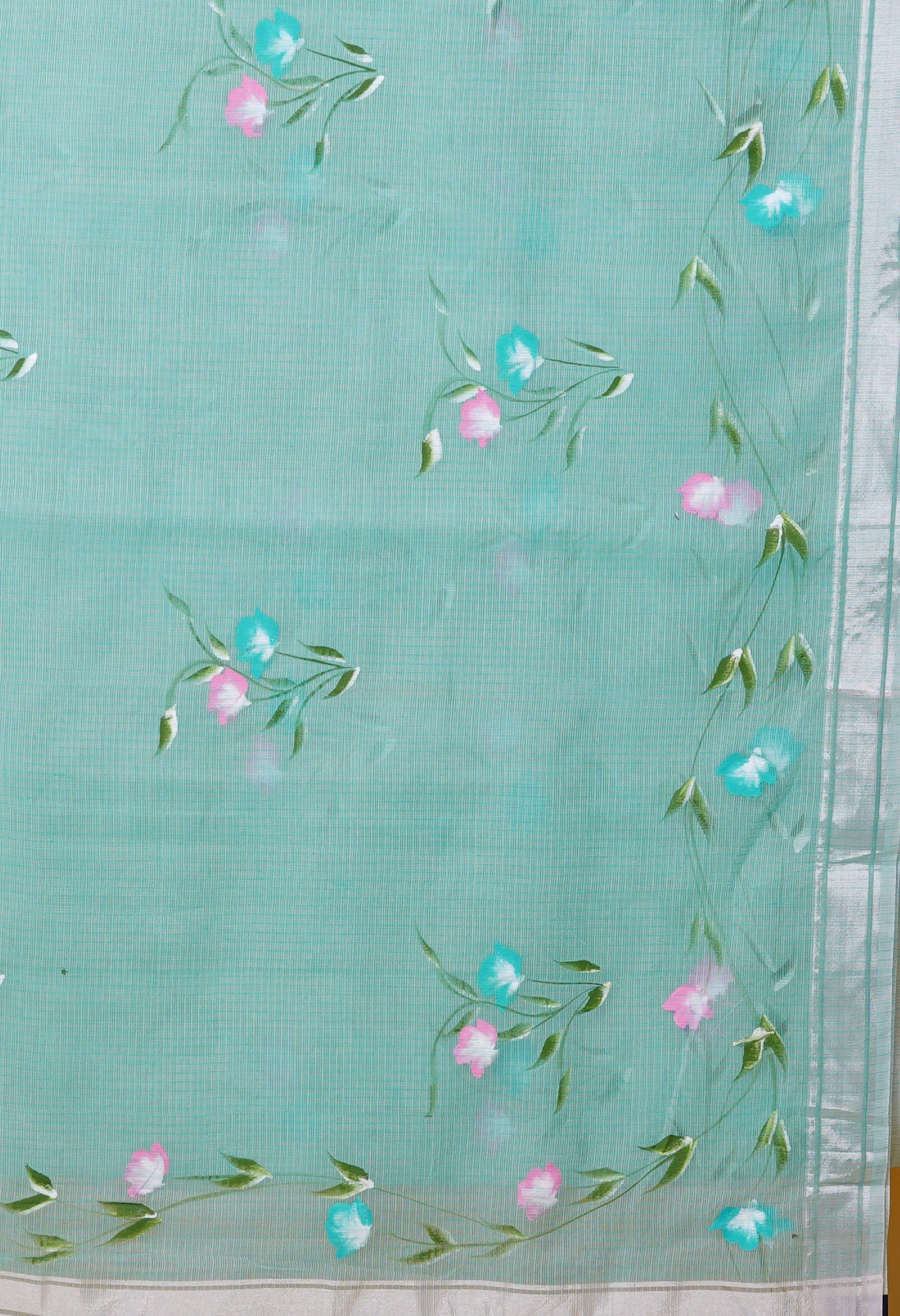 Turquoise Green Pure Hand Painted Kota Saree-UNM79384