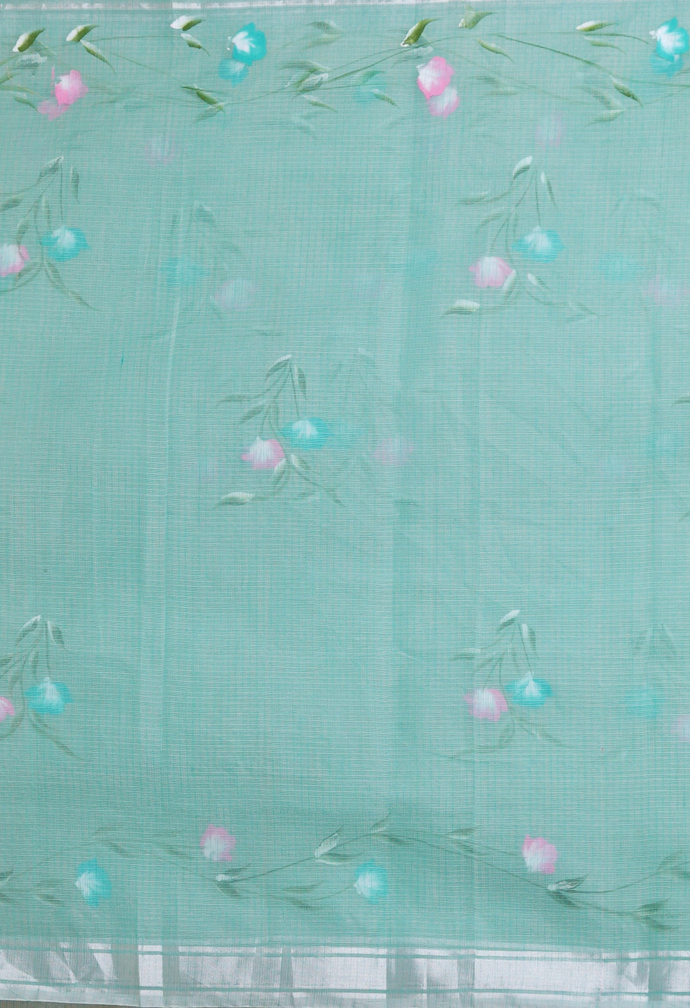 Turquoise Green Pure Hand Painted Kota Saree-UNM79384