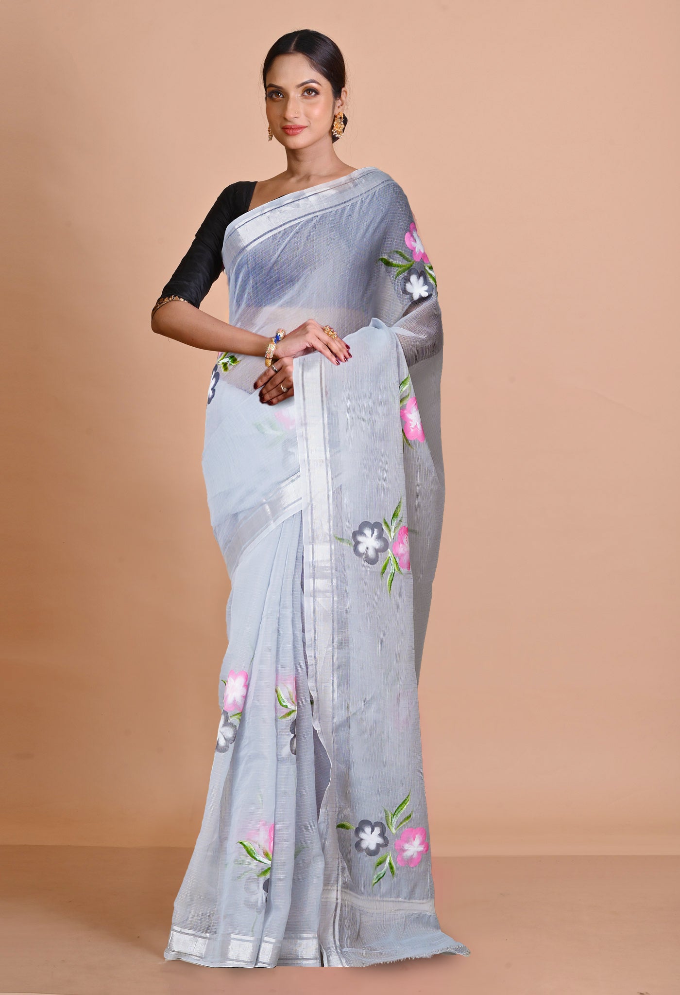 Grey Pure Hand Painted Kota Saree-UNM79387