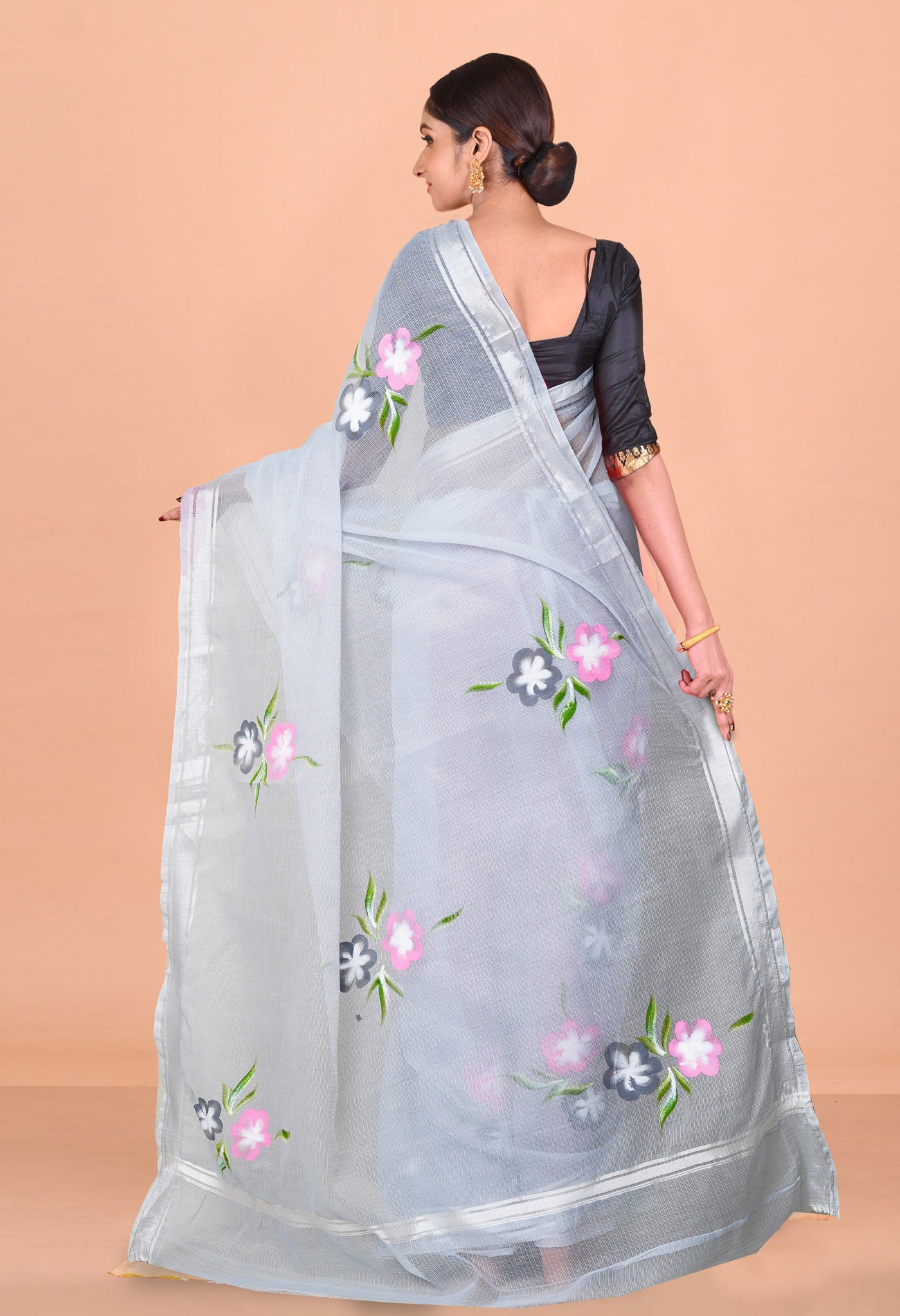 Grey Pure Hand Painted Kota Saree-UNM79387