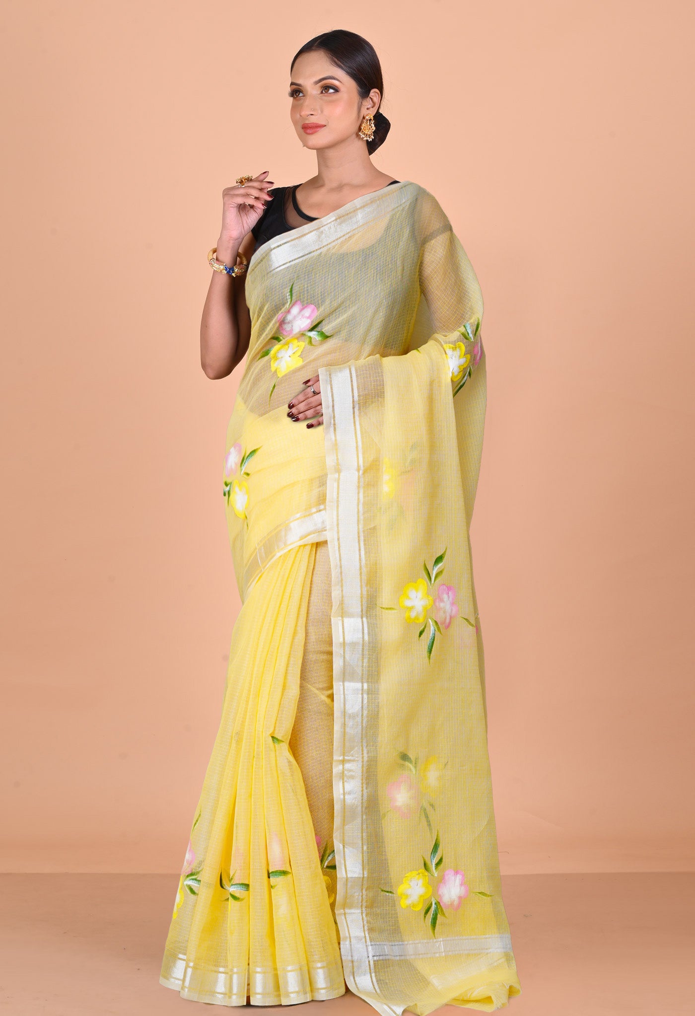 Yellow Pure Hand Painted Kota Saree