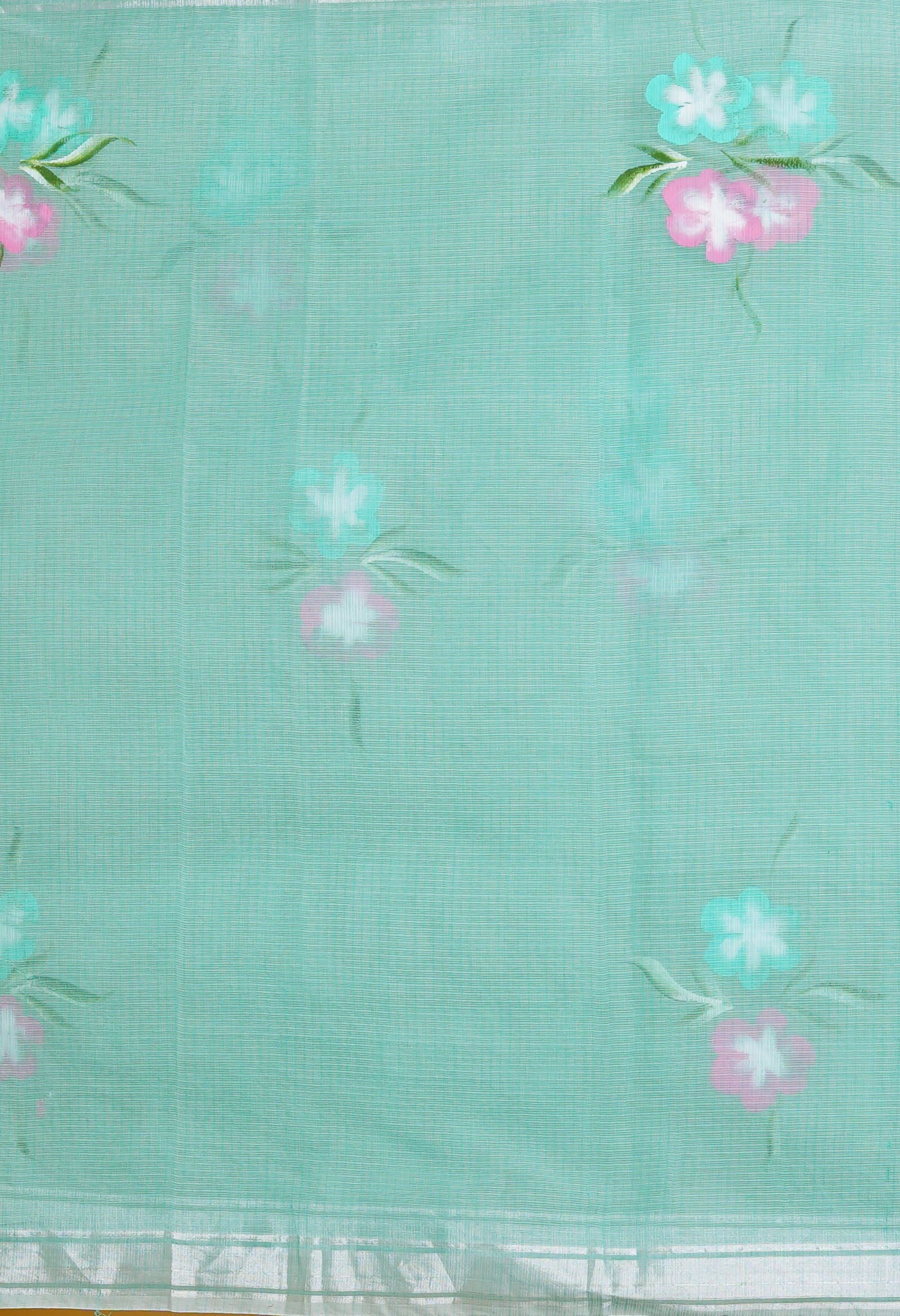 Turquoise Green Pure Hand Painted Kota Saree-UNM79390