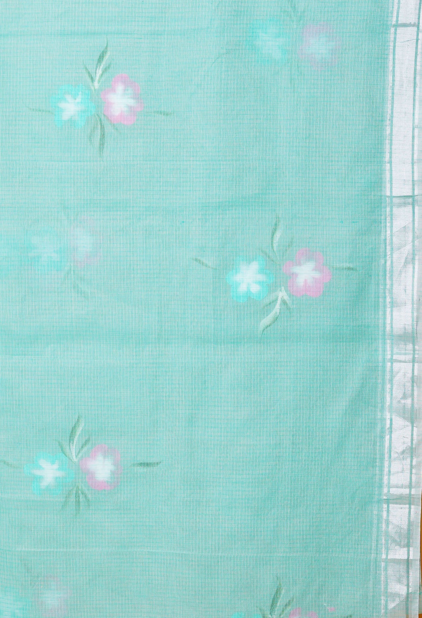 Turquoise Green Pure Hand Painted Kota Saree-UNM79390