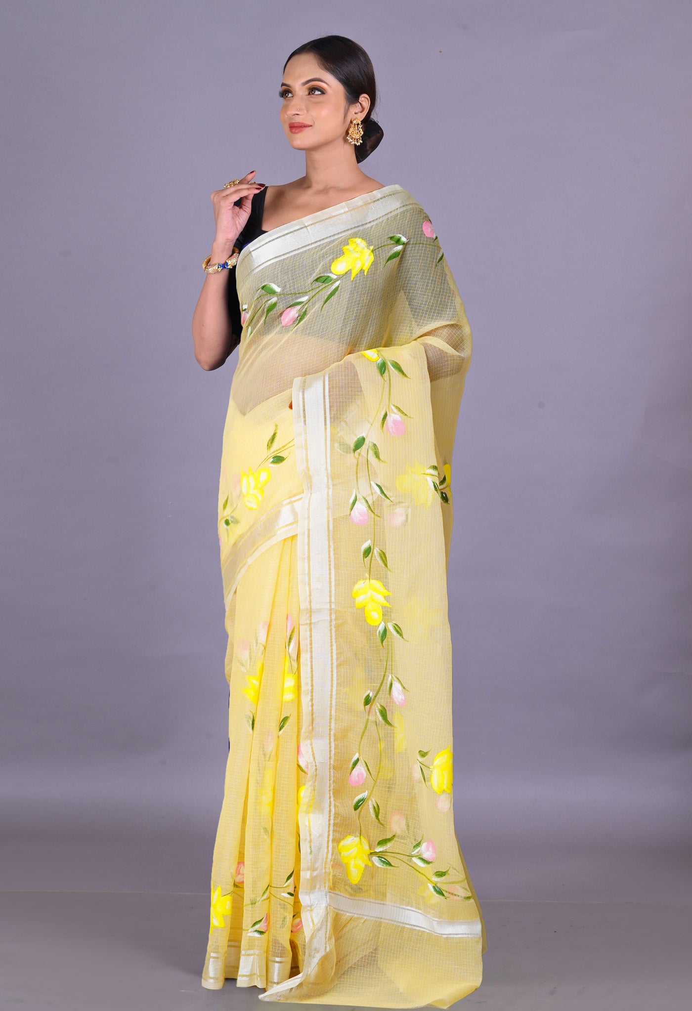 Yellow Pure Hand Painted Kota Saree-UNM79391