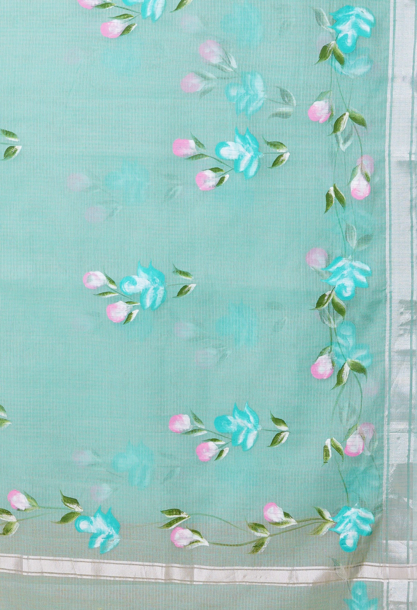 Turquoise Green Pure Hand Painted Kota Saree-UNM79394