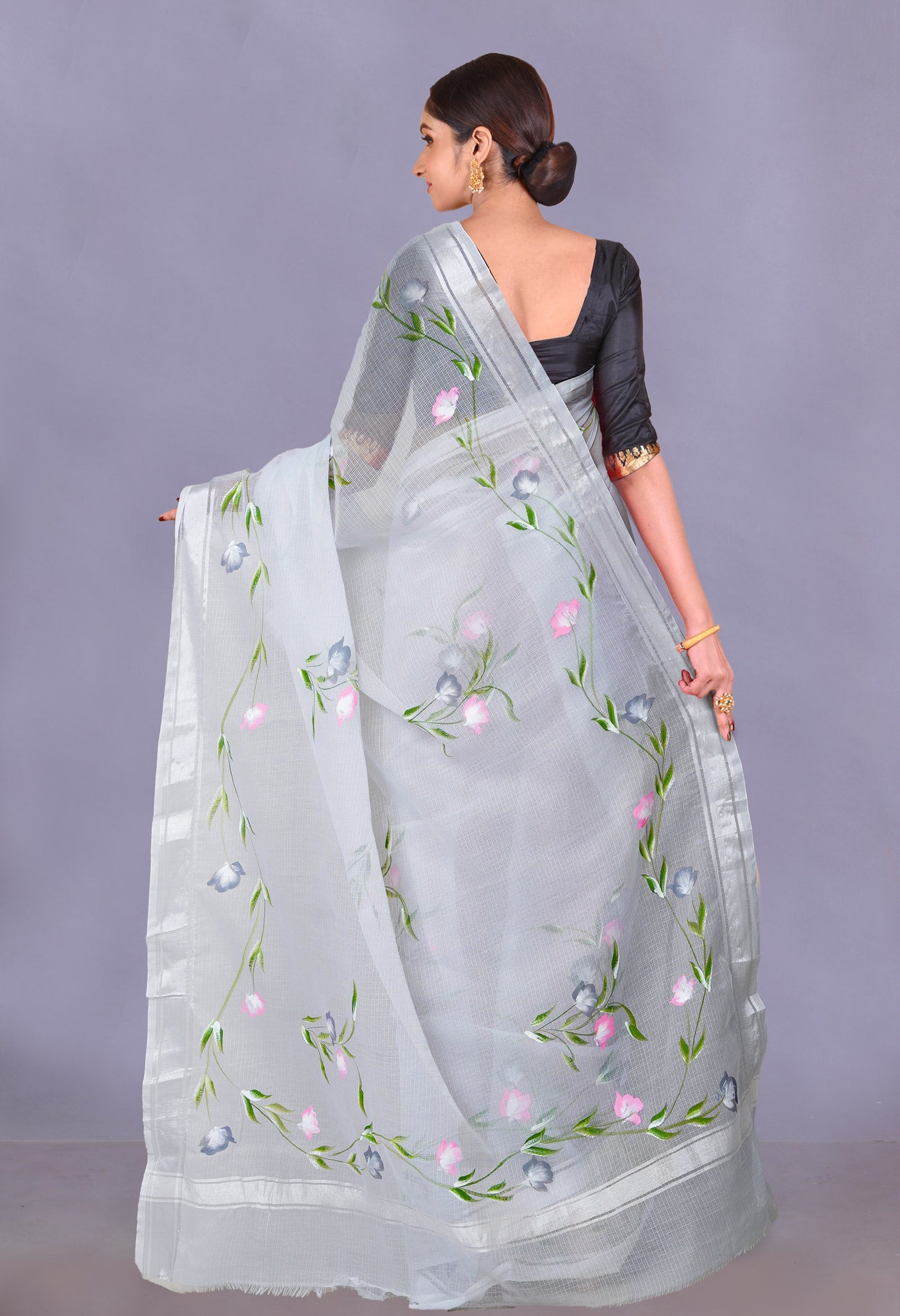 Grey Pure Hand Painted Kota Saree-UNM79395