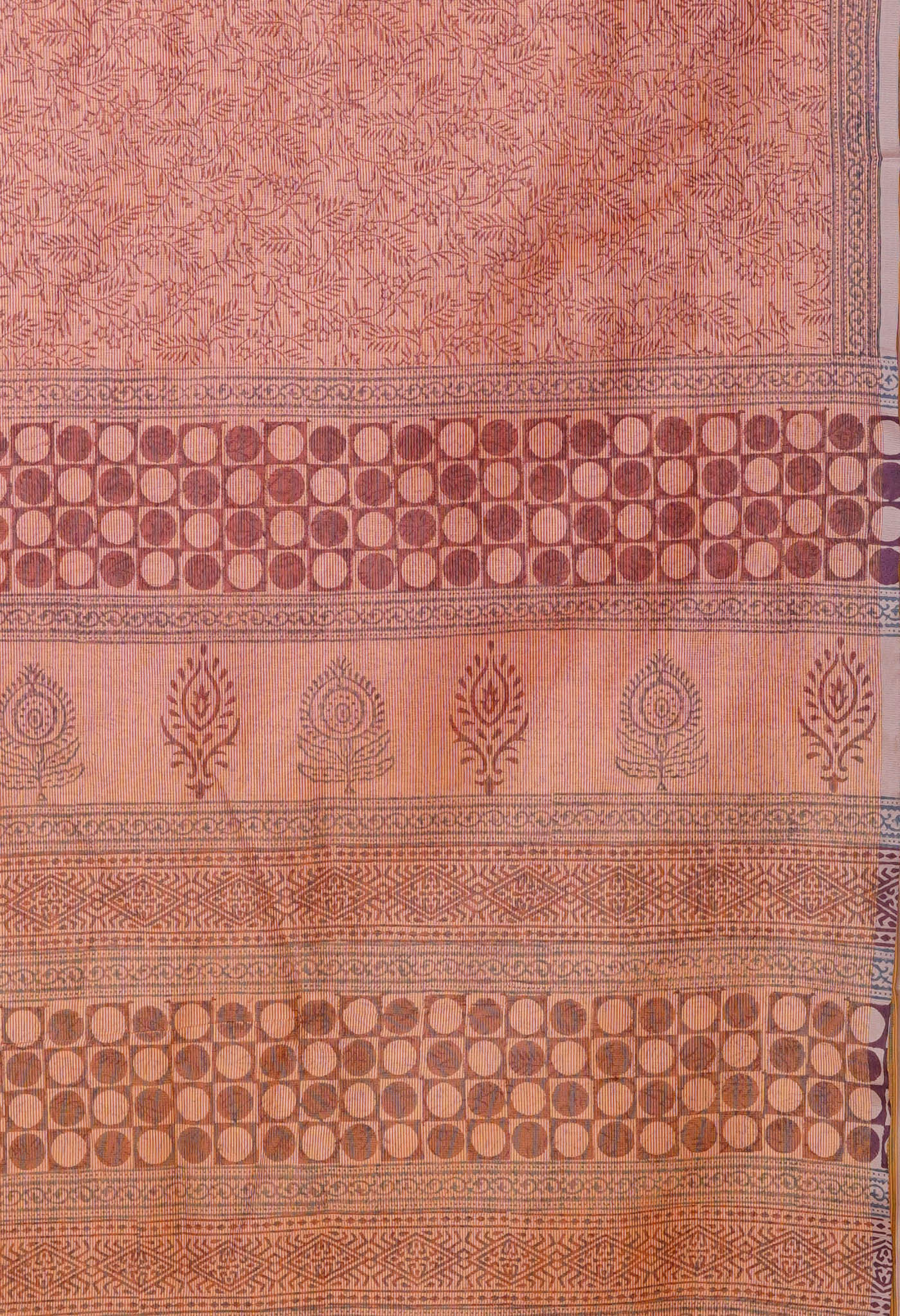 Pastel Peach Pink  Block Printed Supernet Saree-UNM79439