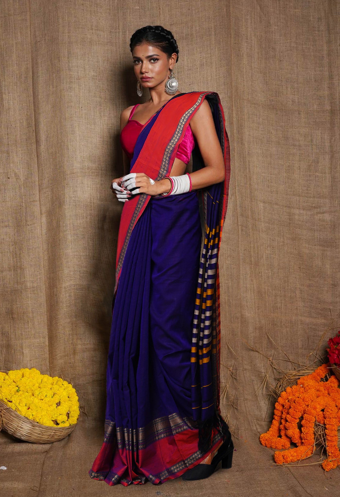 Violet Pure Handloom Narayani Cotton Saree