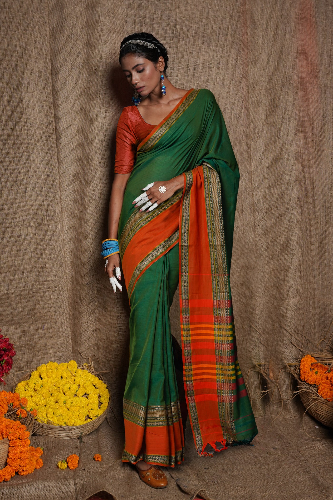 Green Pure Handloom Narayani Cotton Saree