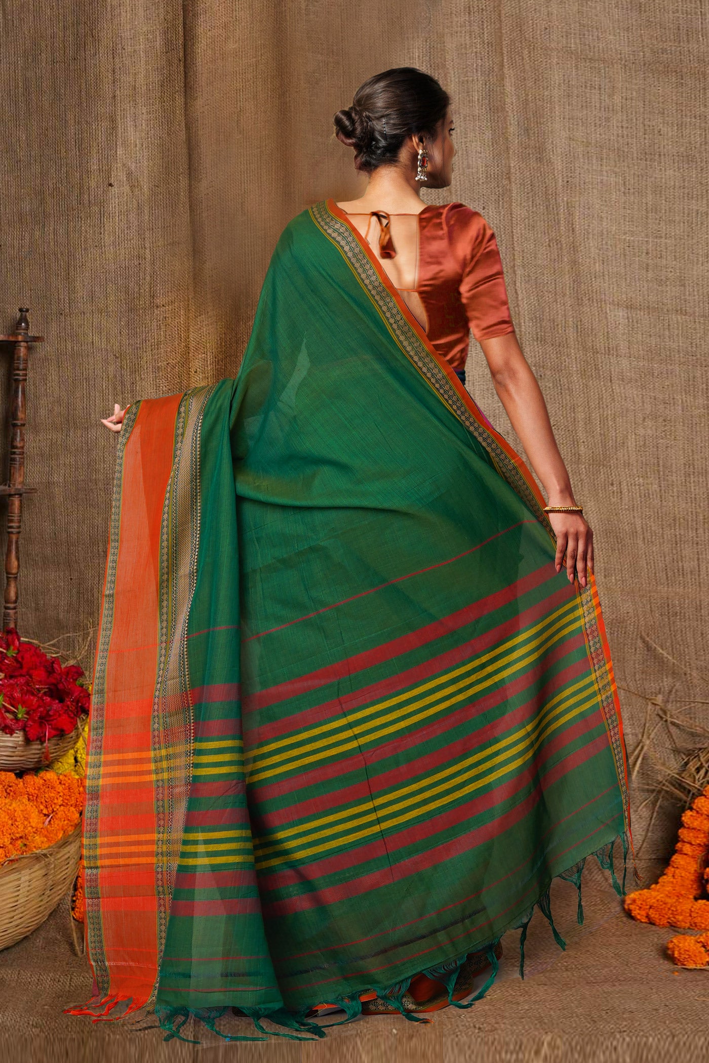 Green Pure Handloom Narayani Cotton Saree