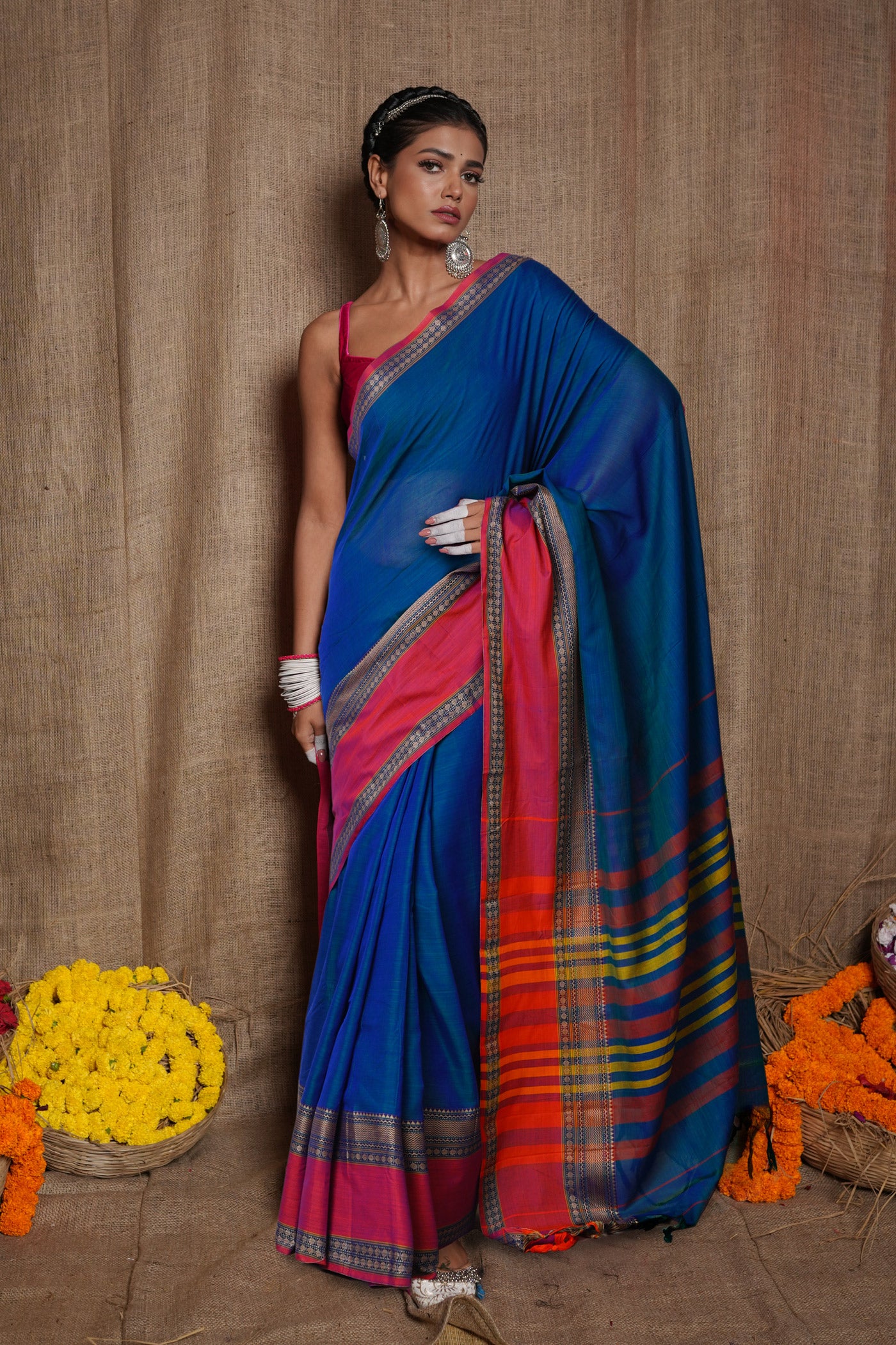 Peacock Blue Pure Handloom Narayani Cotton Saree