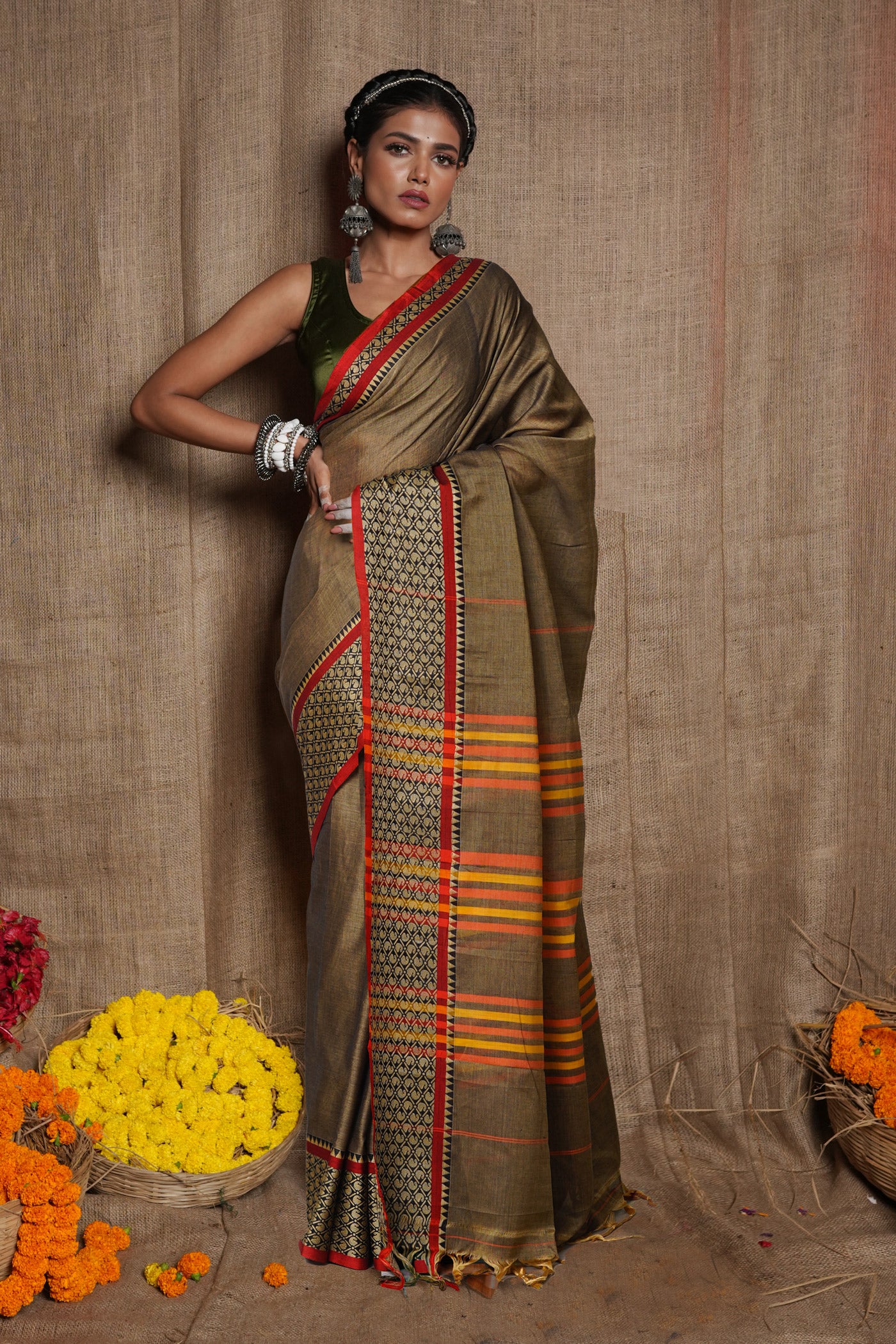 Brown Pure Handloom Narayani Cotton Saree-UNM79487