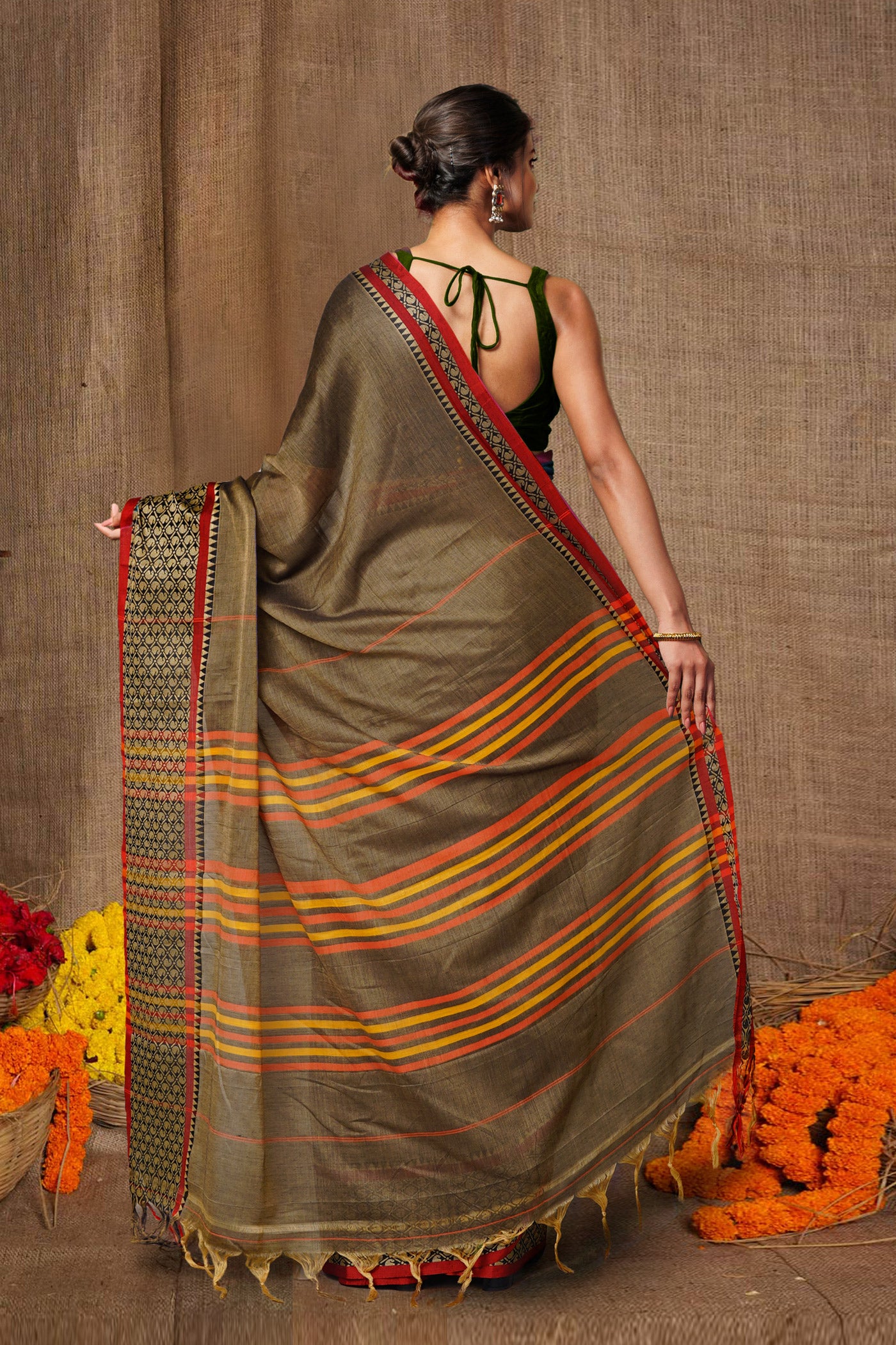 Brown Pure Handloom Narayani Cotton Saree-UNM79487