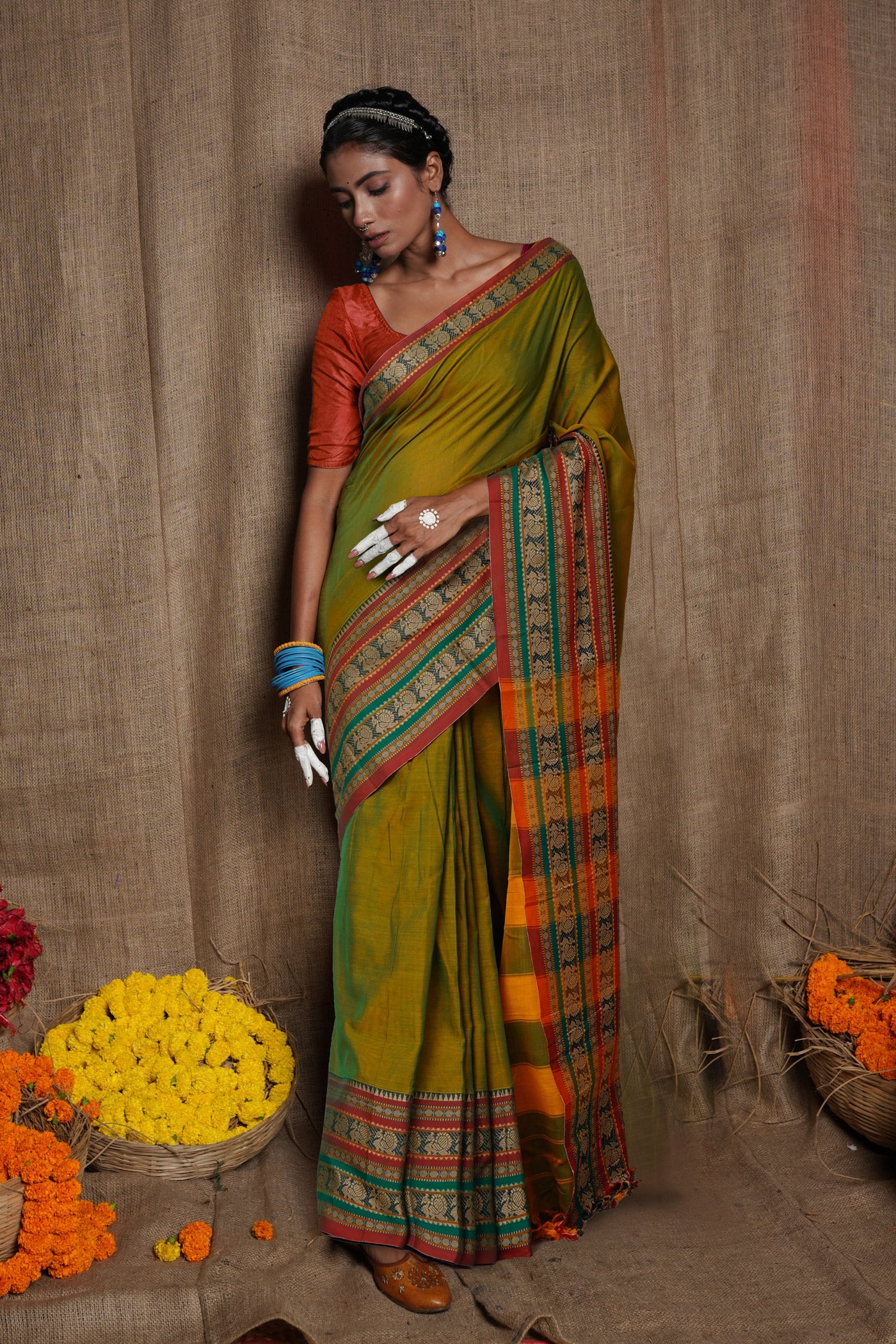 Green Pure Handloom Narayani Cotton Saree-UNM79488