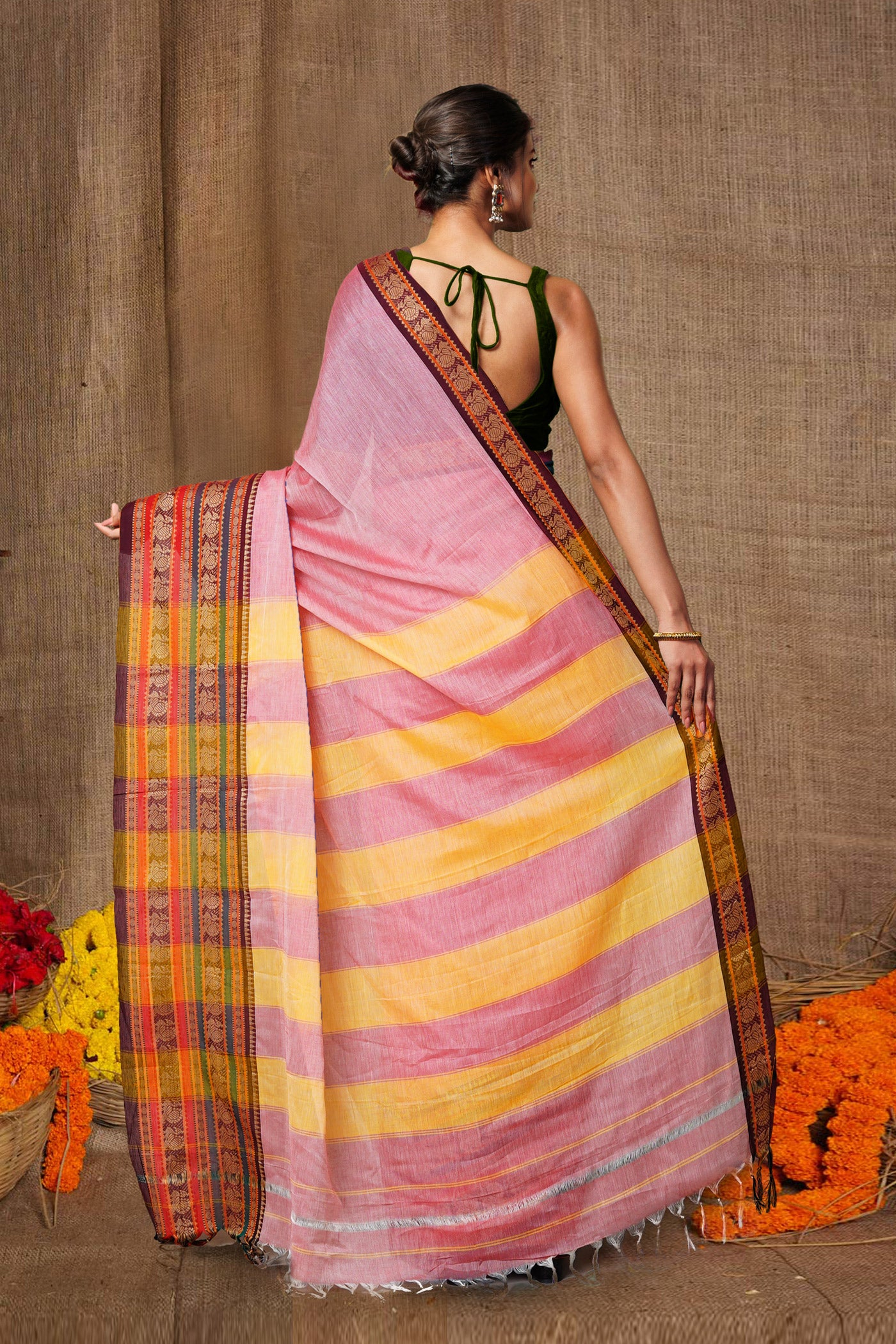 Pink Pure Handloom Narayani Cotton Saree