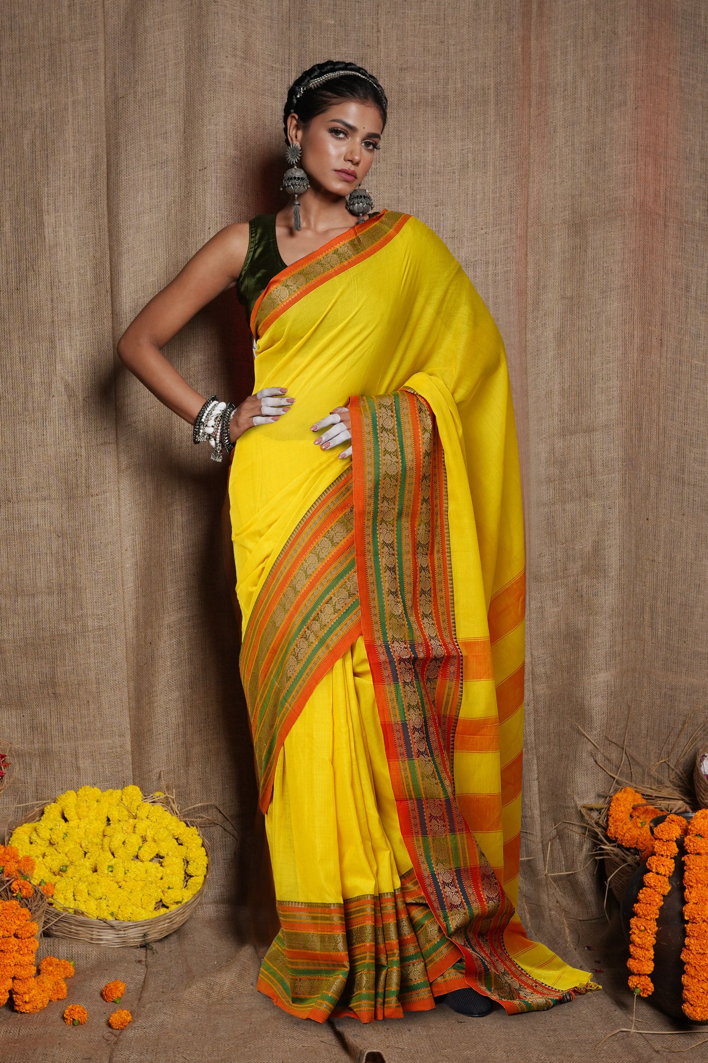 Yellow Pure Handloom Narayani Cotton Saree-UNM79493