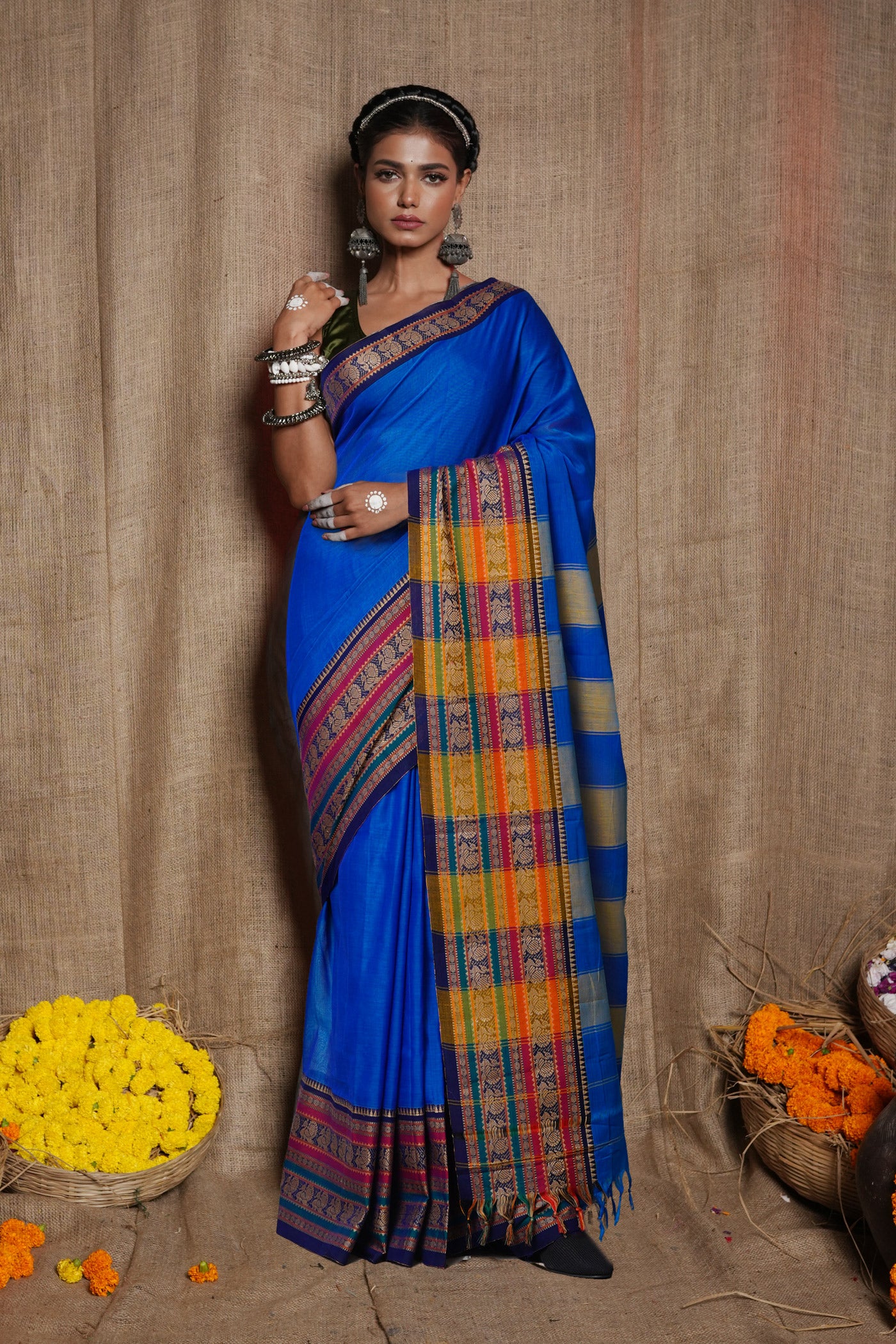 Blue Pure Handloom Narayani Cotton Saree-UNM79495