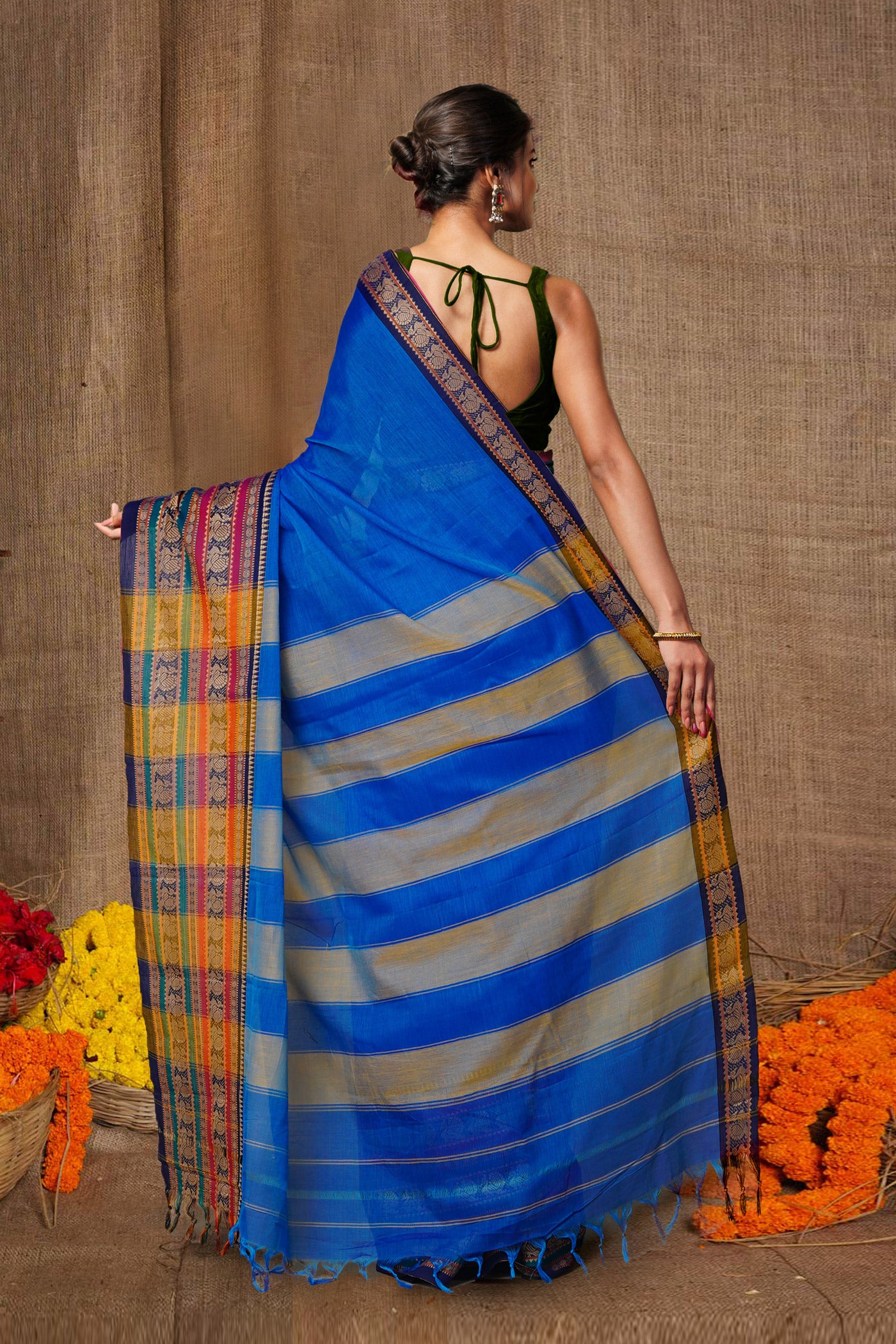 Blue Pure Handloom Narayani Cotton Saree-UNM79495