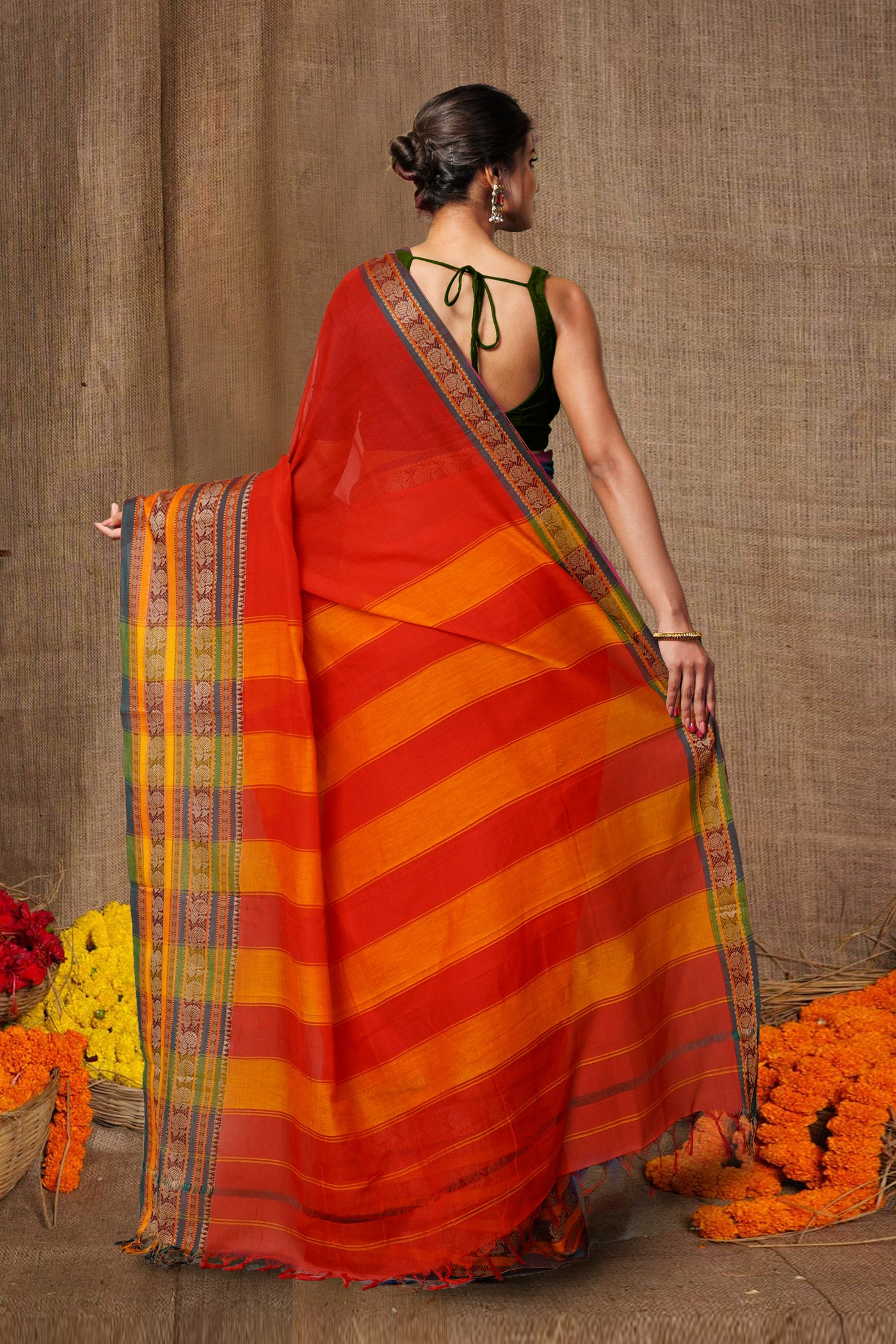 Red Pure Handloom Narayani Cotton Saree-UNM79497