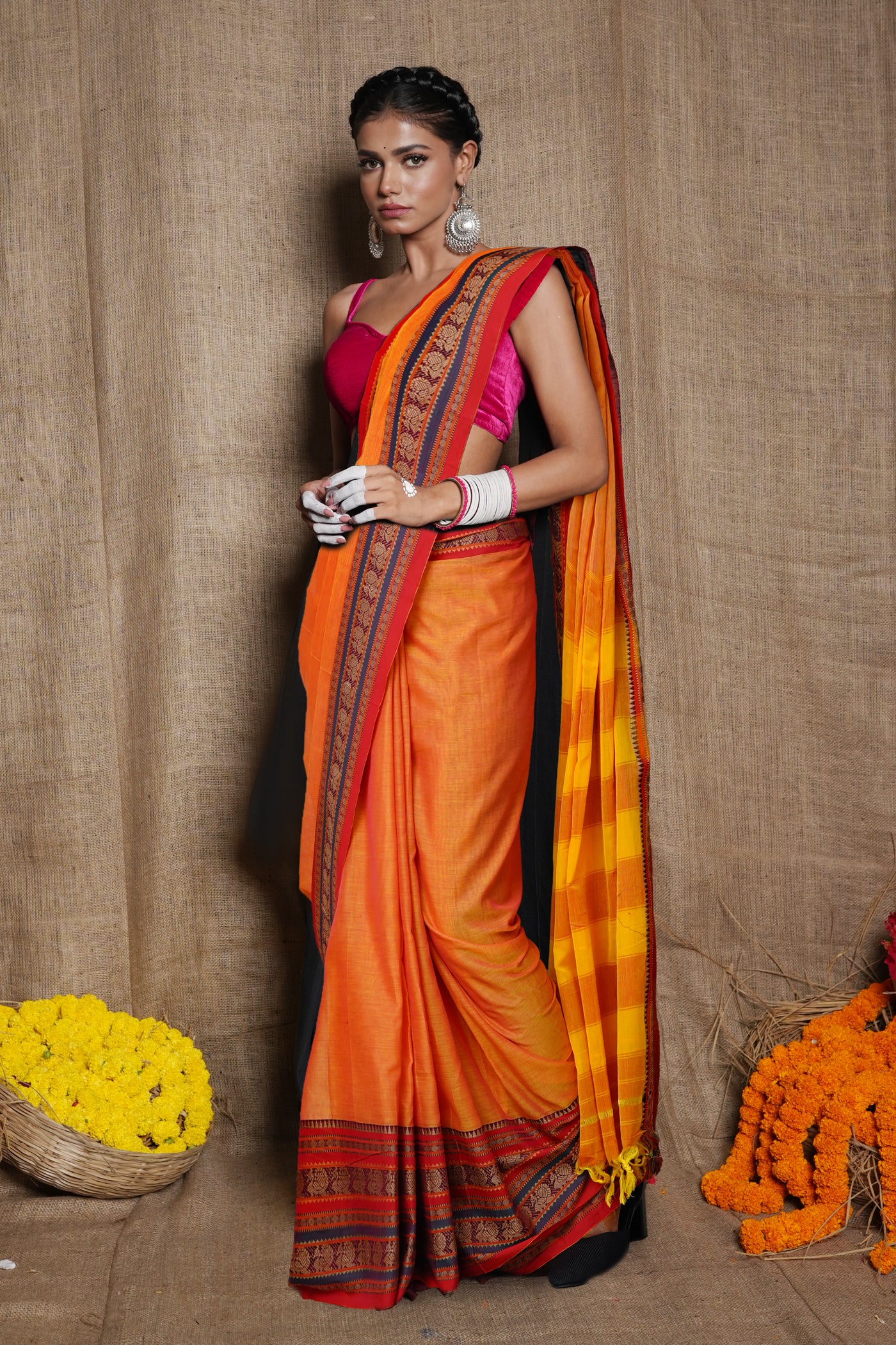 Orange Pure Handloom Narayani Cotton Saree-UNM79499