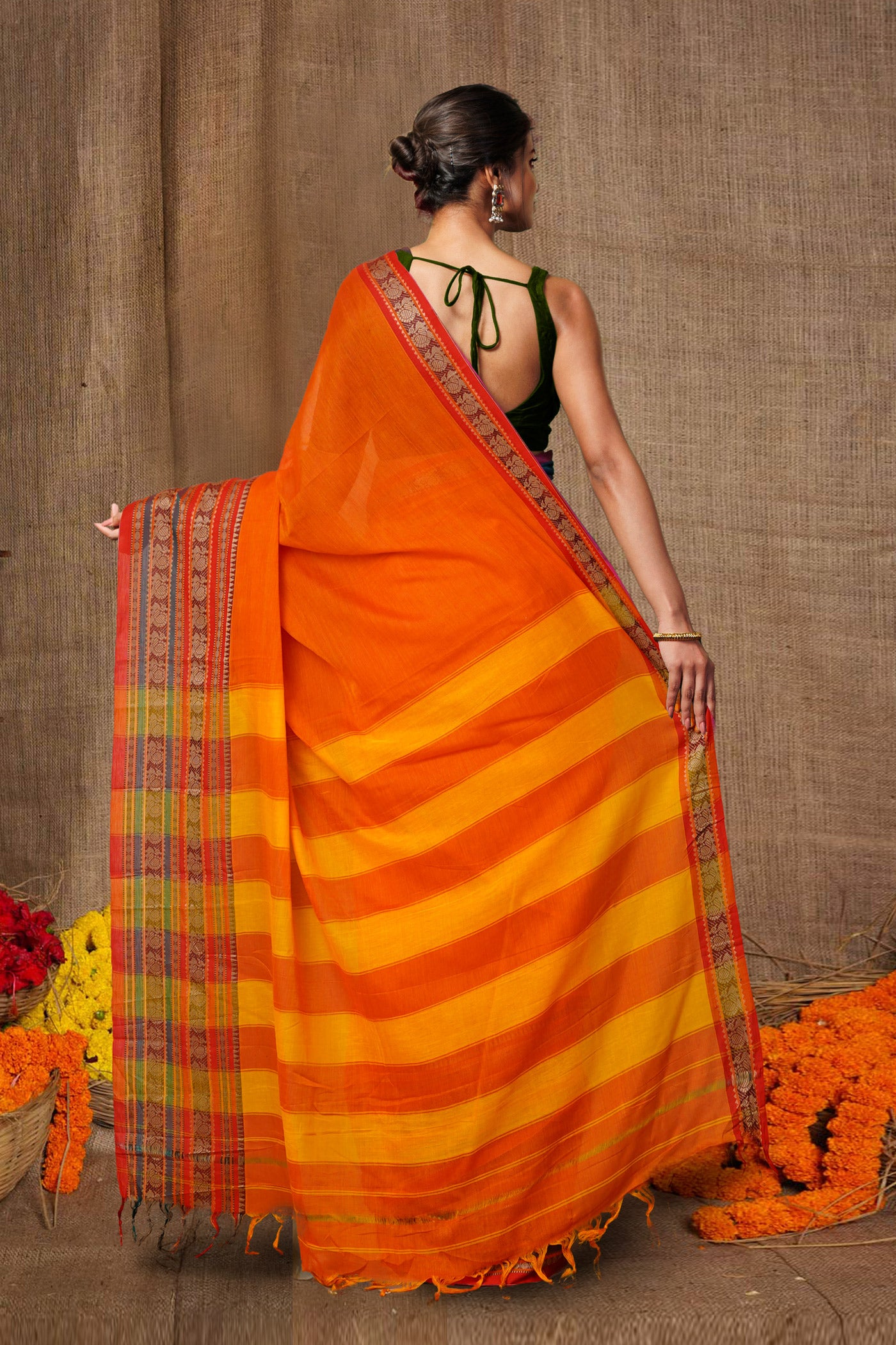 Orange Pure Handloom Narayani Cotton Saree-UNM79502