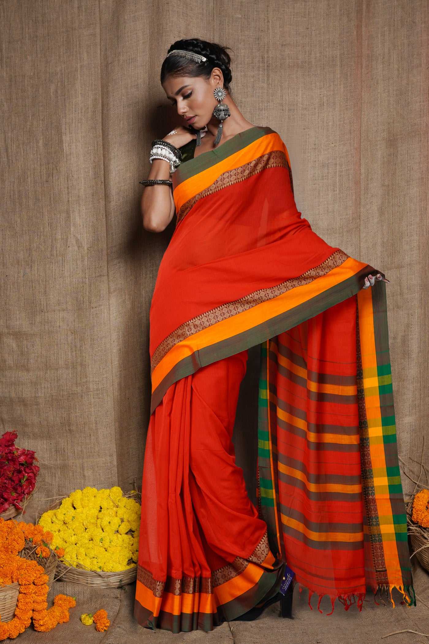 Red Pure Handloom Narayani Cotton Saree-UNM79503