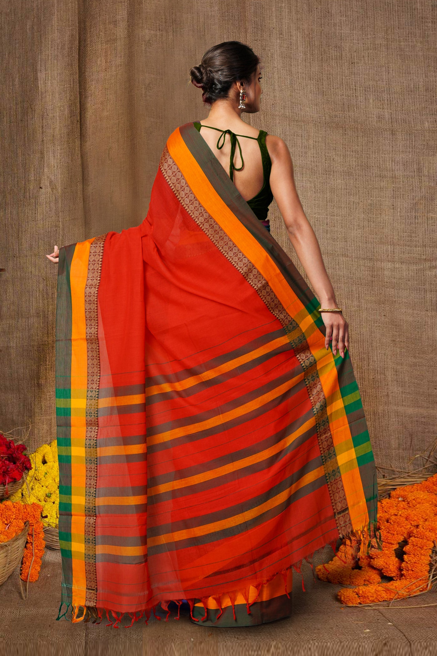 Red Pure Handloom Narayani Cotton Saree-UNM79503