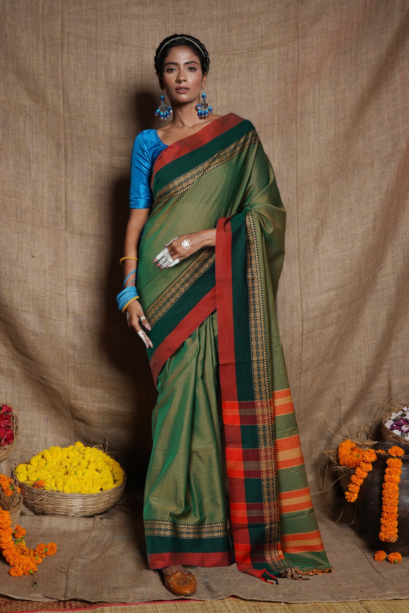 Green Pure Handloom Narayani Cotton Saree-UNM79504