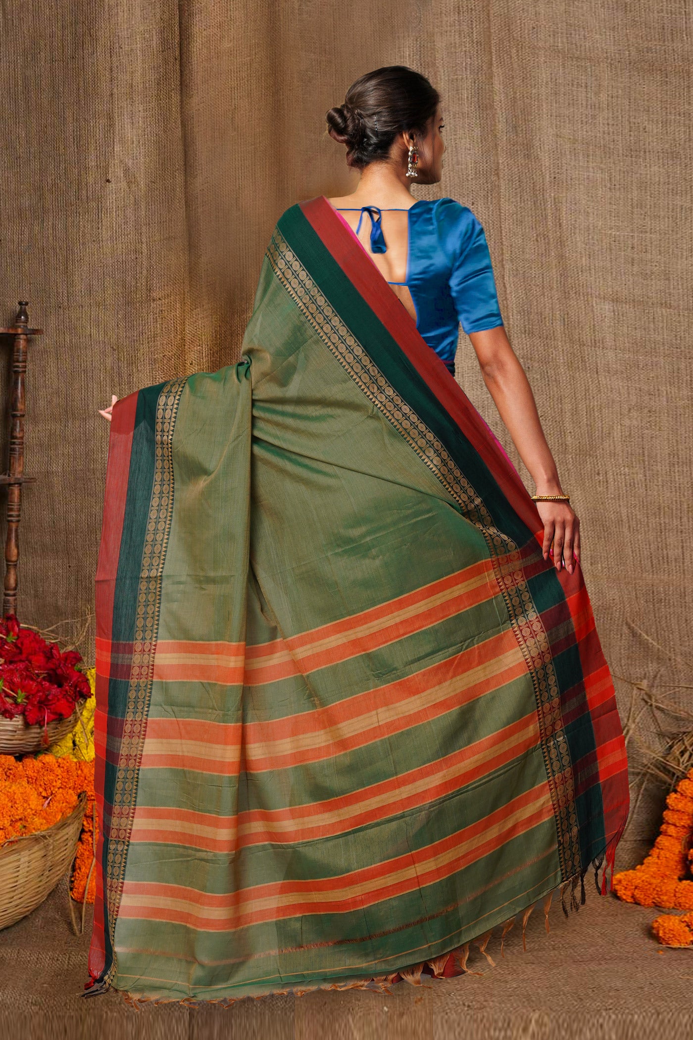 Green Pure Handloom Narayani Cotton Saree-UNM79504