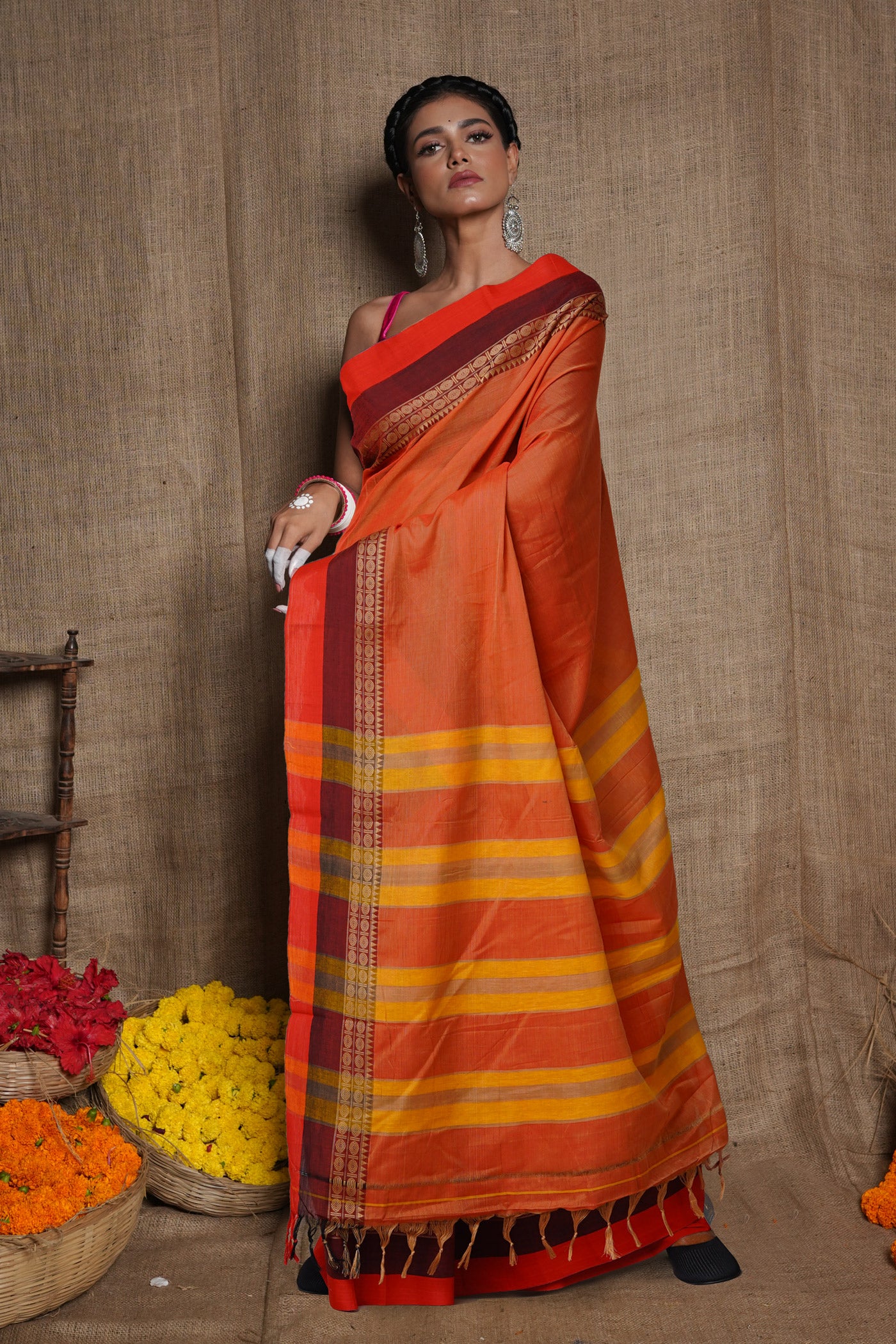 Light Red Pure Handloom Narayani Cotton Saree-UNM79505