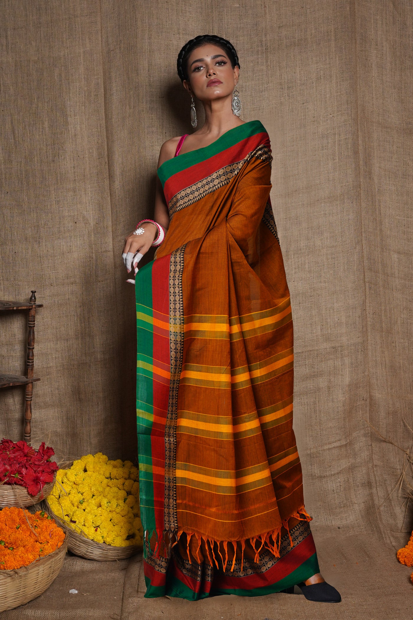 Mustard Yellow Pure Handloom Narayani Cotton Saree